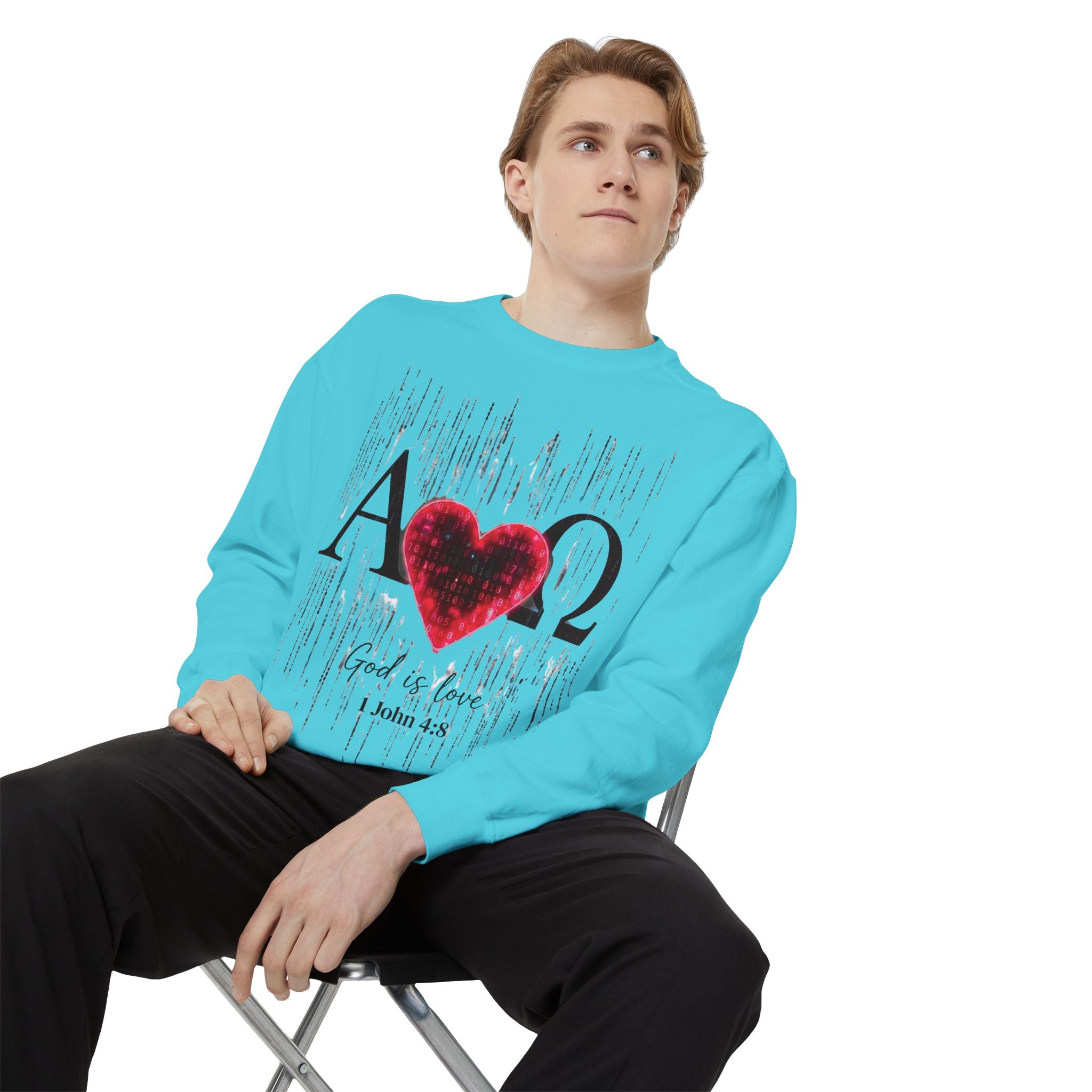 Alpha Omega Heart design sweatshirt | God is Love 1 John 4:8 RomanEum