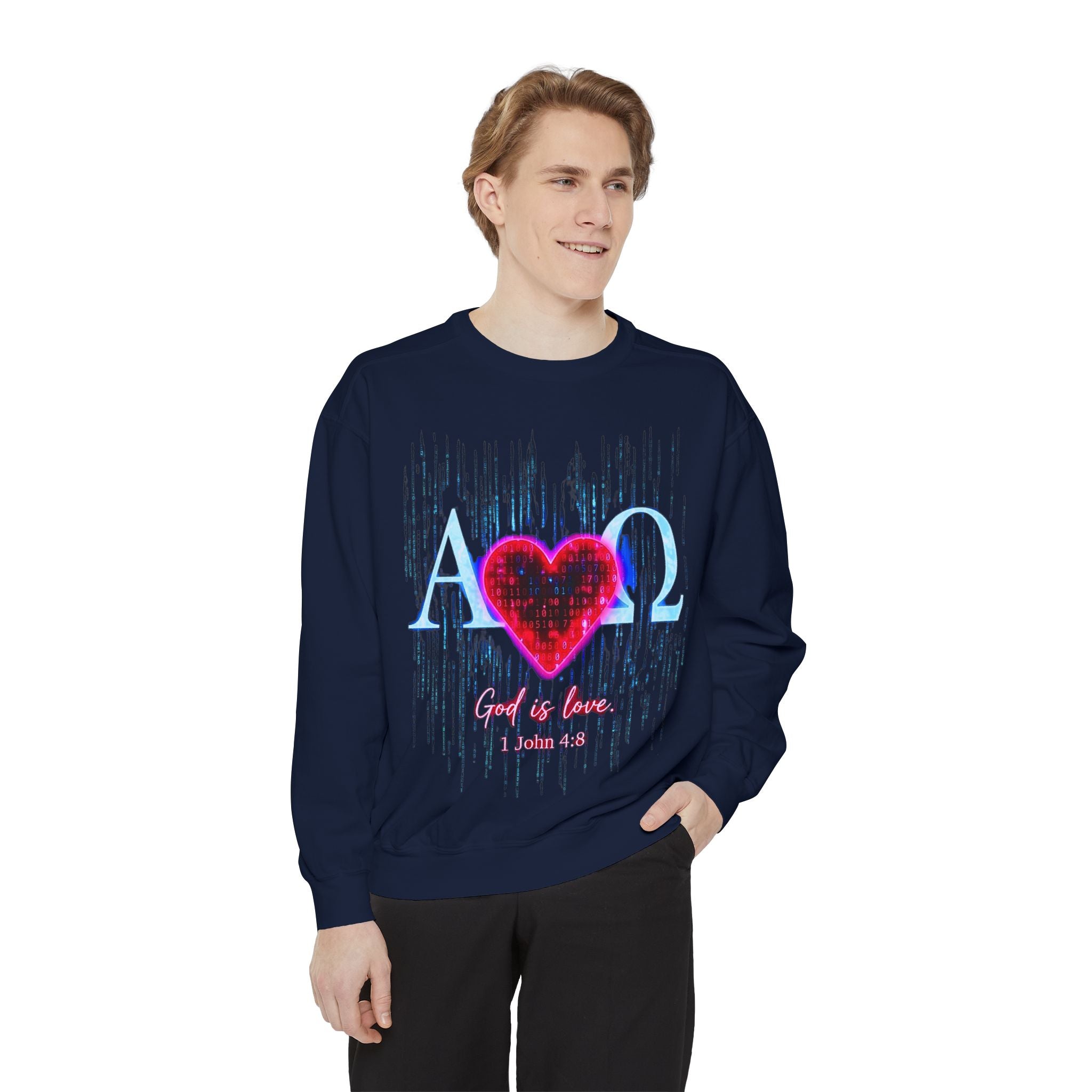 Alpha Omega Heart design sweatshirt | God is Love 1 John 4:8 RomanEum
