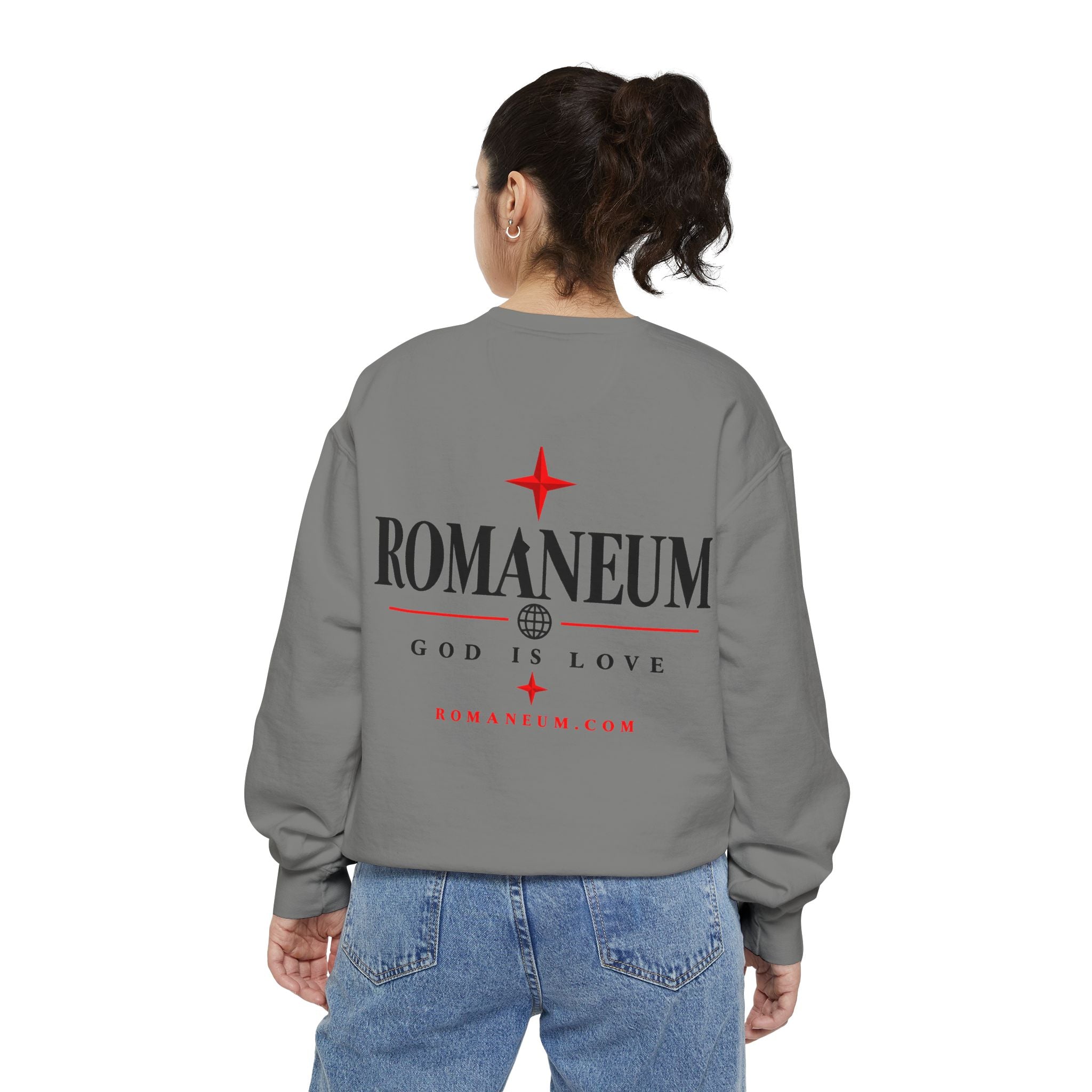 Romaneum Amor Crewneck Sweatshirt — "Amor Roma" Christian Graphic Sweatshirt