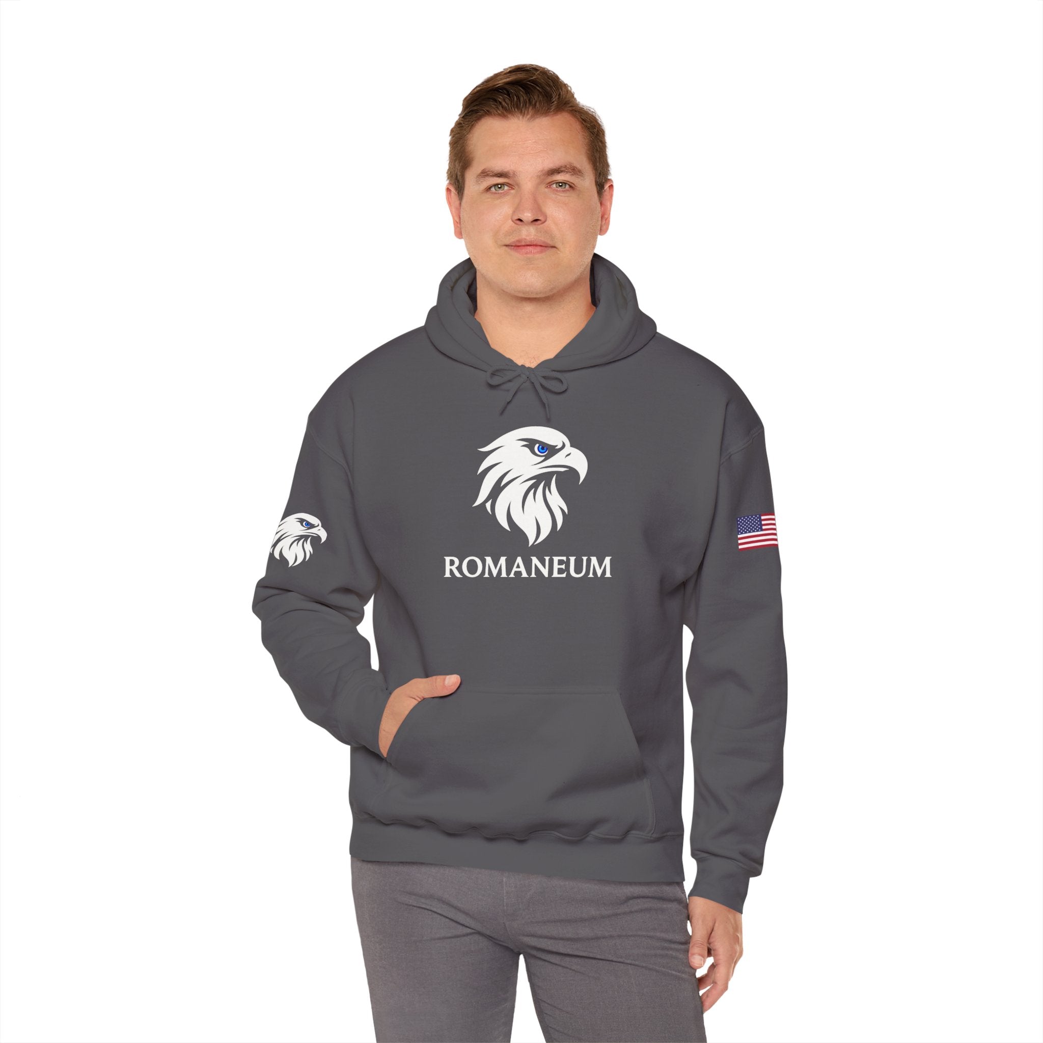 Romaneum Eagle Logo Hoodie | Romaneum School Crest, Patriotic Sleeve Design