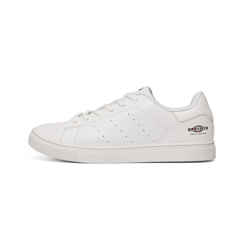 Think Like God Men's Low-Top Leather Sneakers — Classic White Casual Trainers