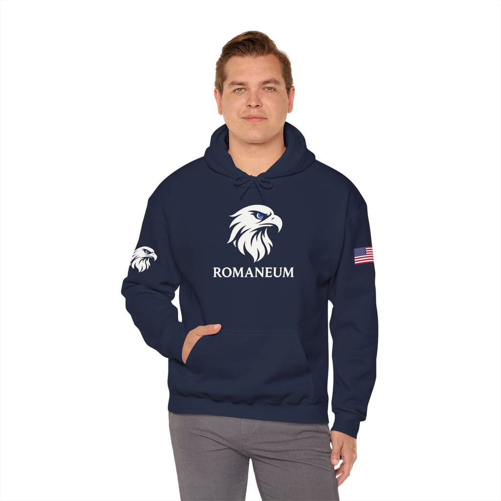 Romaneum Eagle Logo Hoodie | Romaneum School Crest, Patriotic Sleeve Design