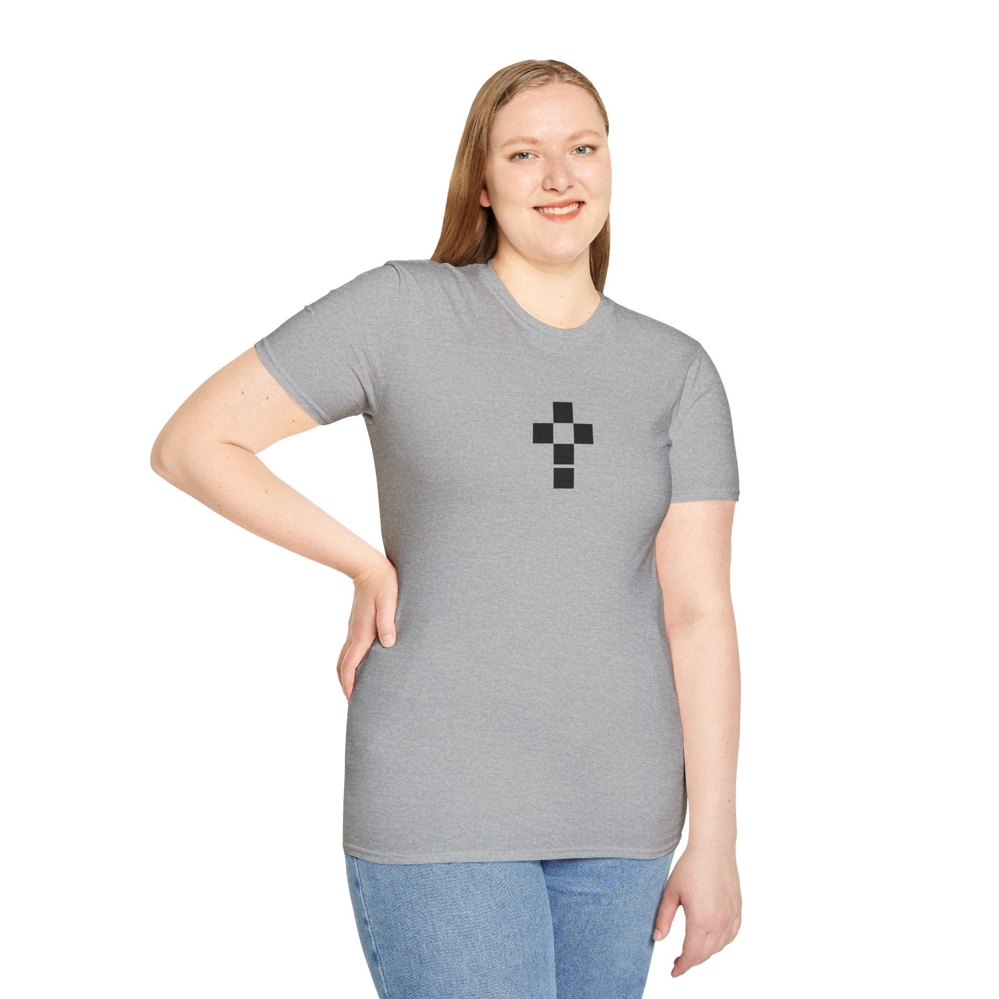 Romaneum Minimal Pixel Cross T-Shirt | Small Black Geometric Cross
