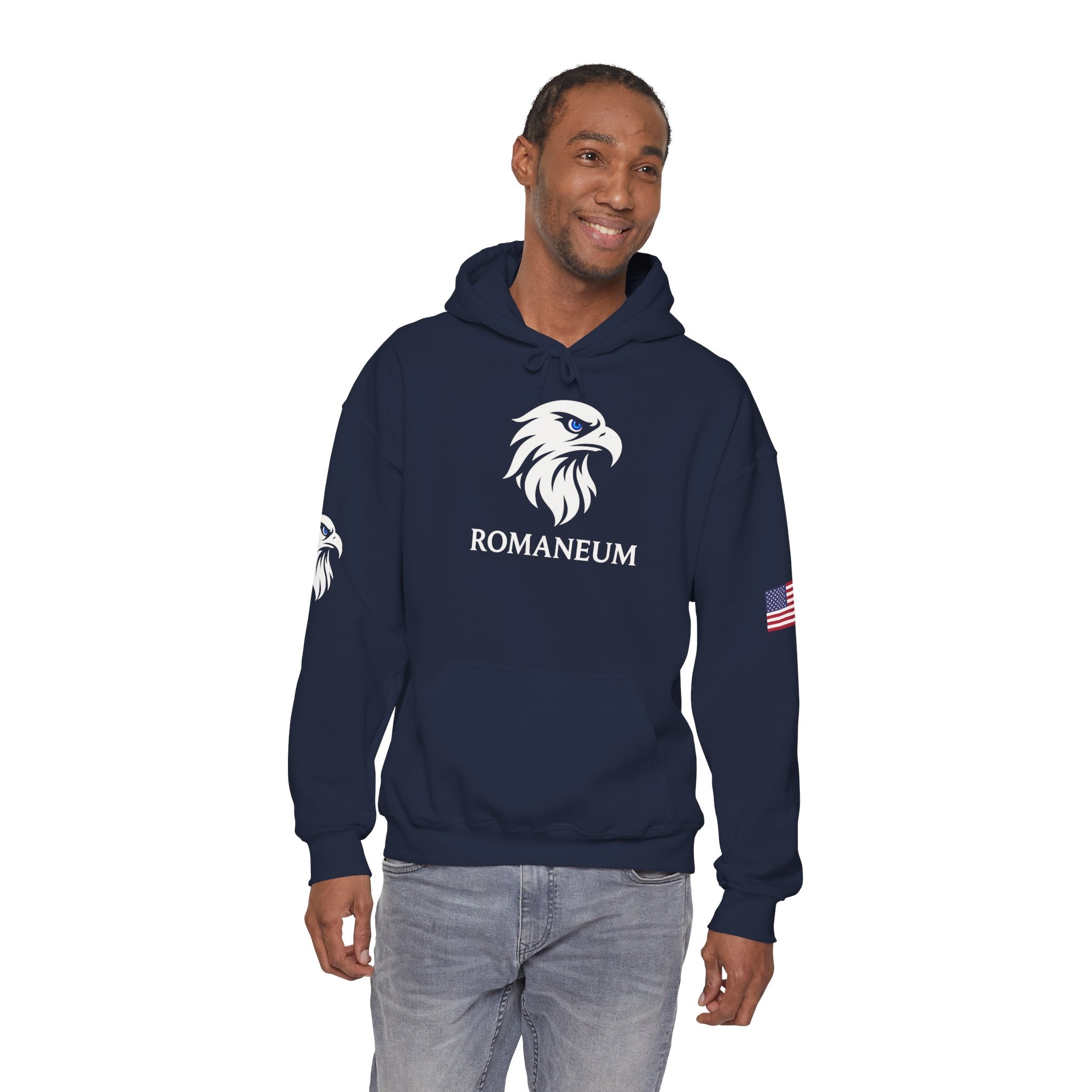 Romaneum Eagle Logo Hoodie | Romaneum School Crest, Patriotic Sleeve Design