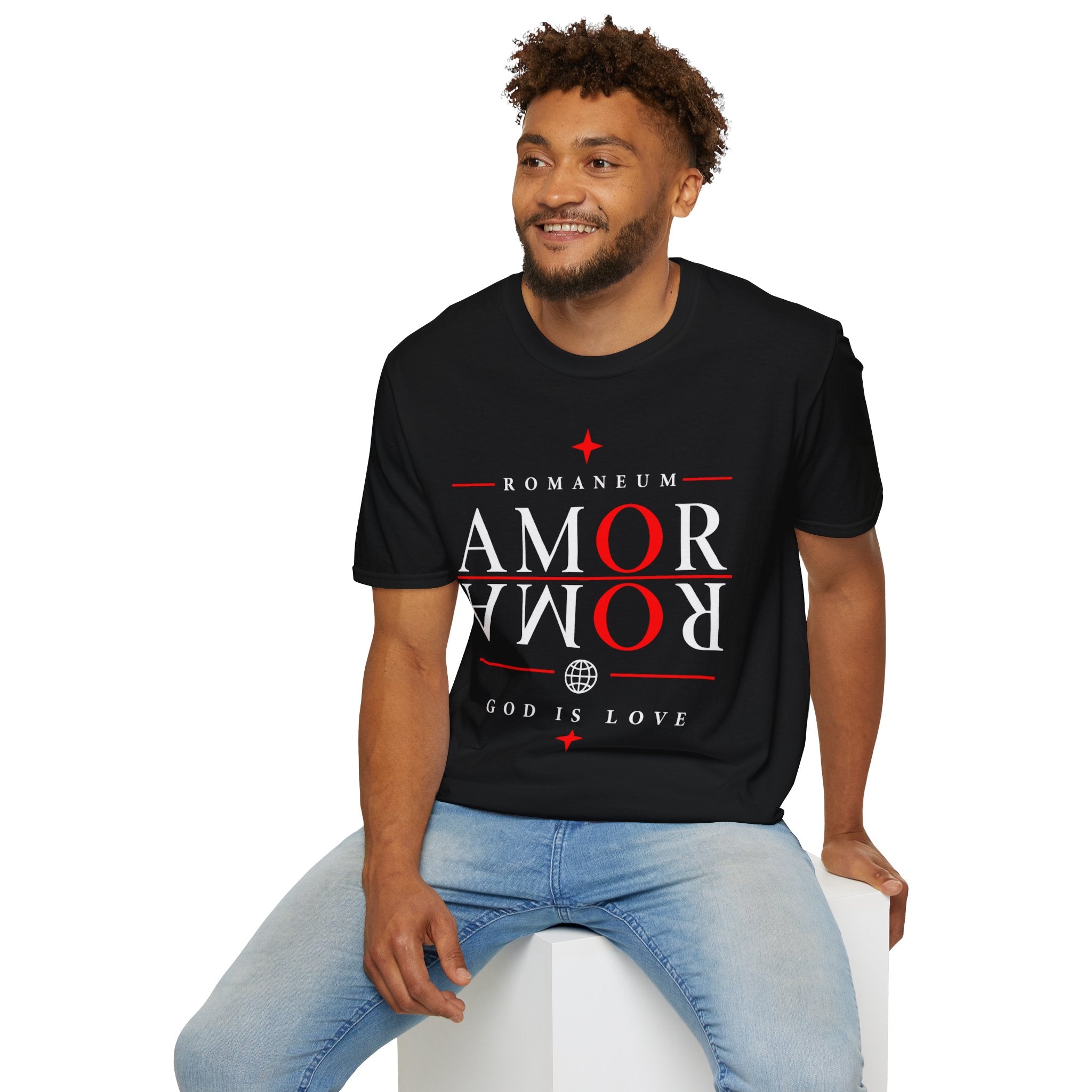 Amor/Roma 'ROMANEUM' Graphic T‑Shirt — 'AMOR' Reflection Design (God Is Love)