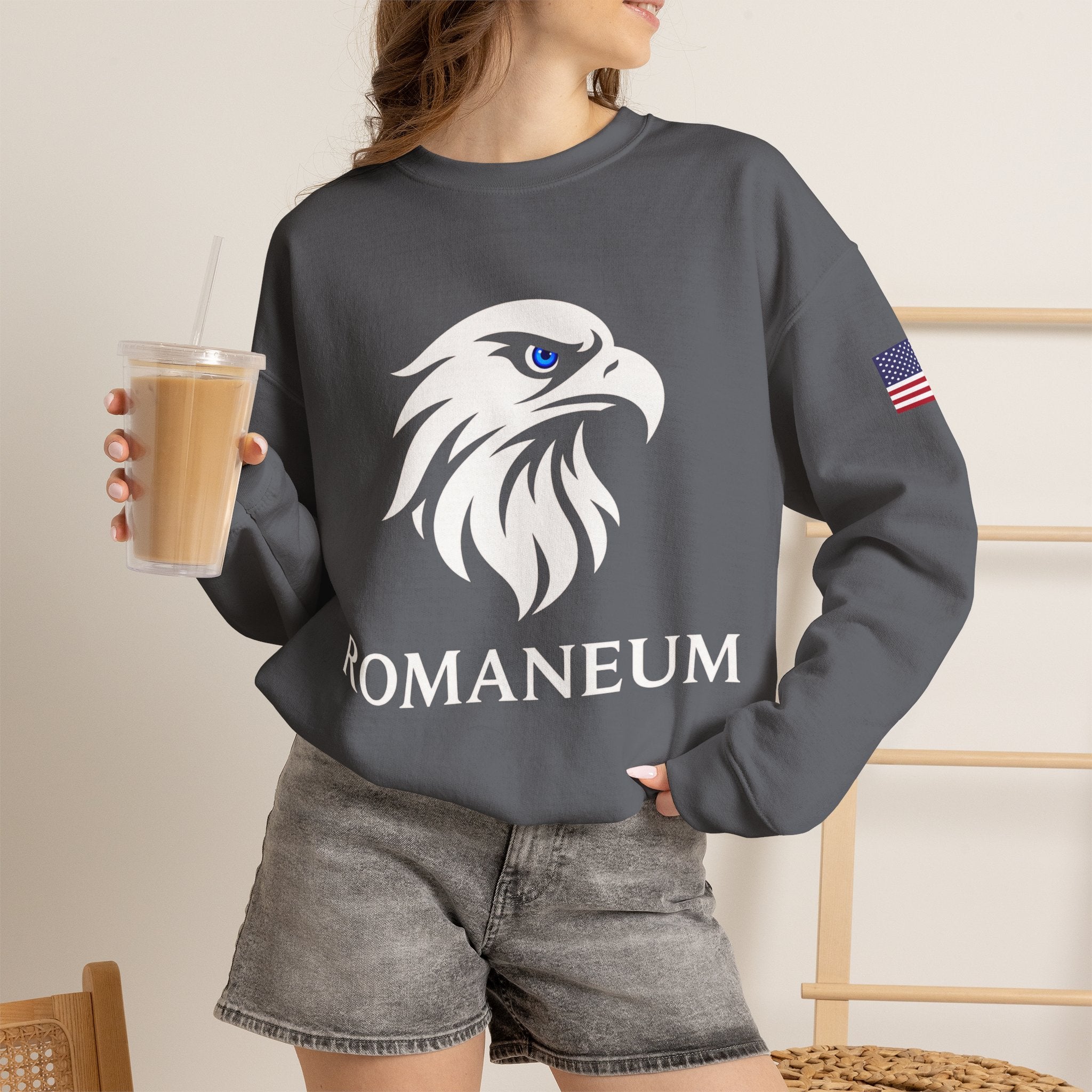 Romaneum eagle crest Crewneck sweatshirt | Romaneum logo, American flag sleeve