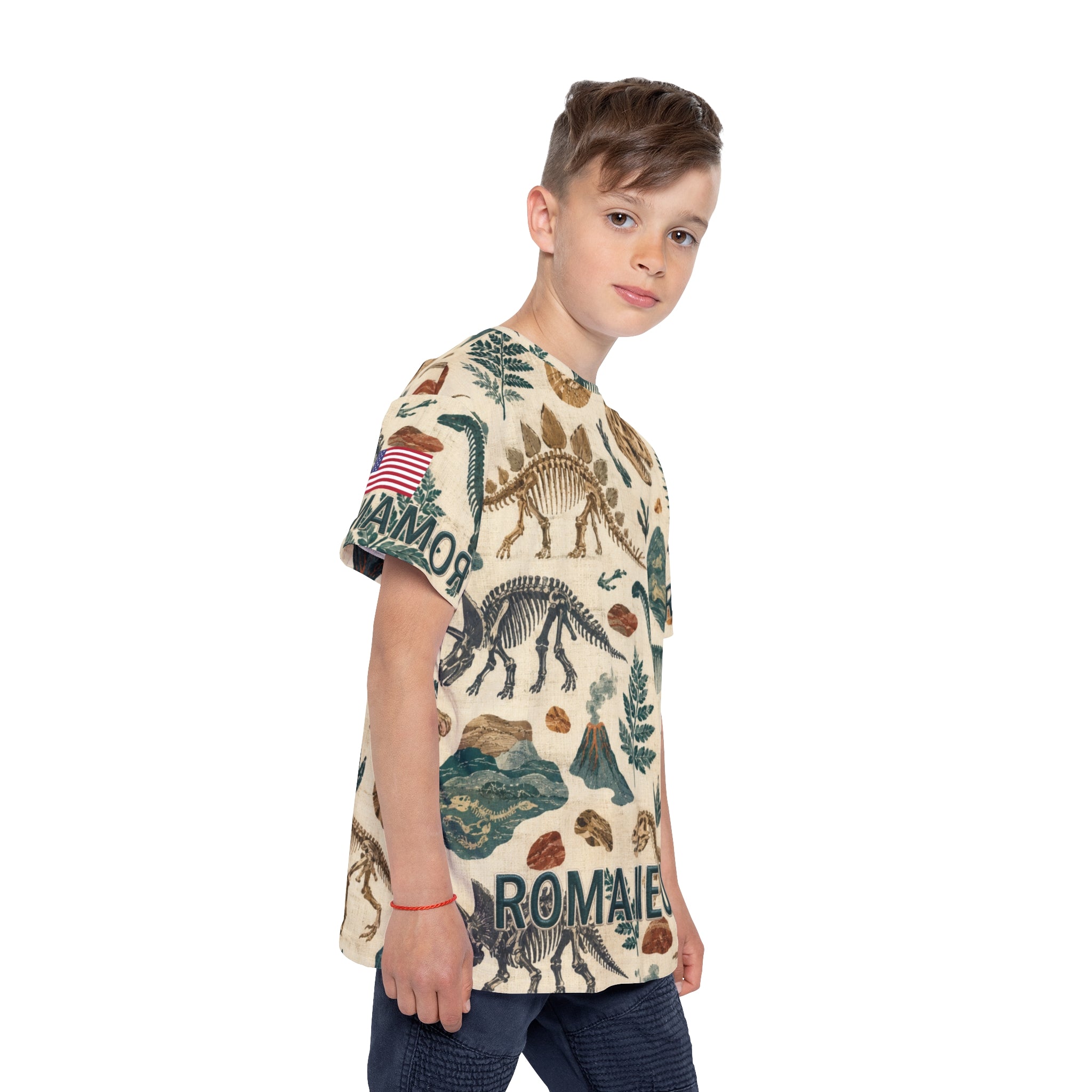 Kids Dinosaur Jersey — 'Romaneum' All-Over Print Sports Tee