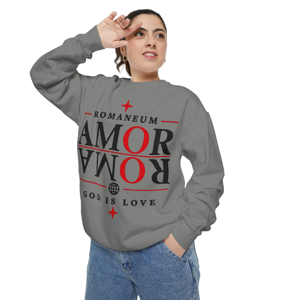 Romaneum Amor Crewneck Sweatshirt — "Amor Roma" Christian Graphic Sweatshirt