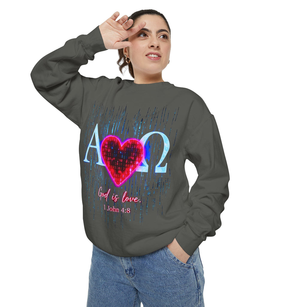 Alpha Omega Heart design sweatshirt | God is Love 1 John 4:8 RomanEum