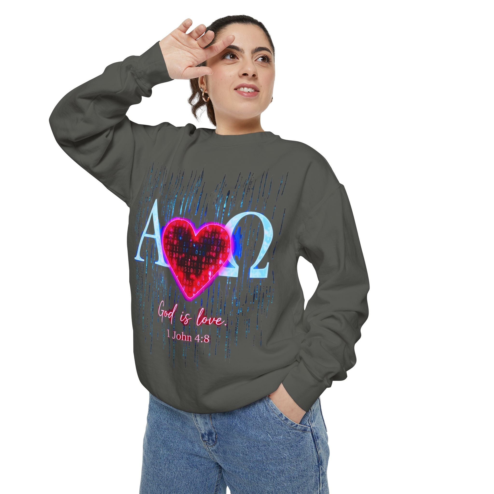 Alpha Omega Heart design sweatshirt | God is Love 1 John 4:8 RomanEum