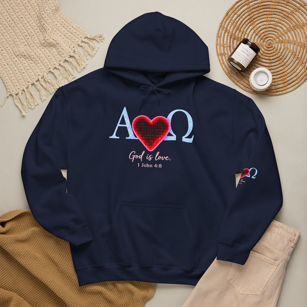 Romaneum Alpha Omega Heart Hoodie | God is Love 1 John 4:8 Christian Hoodie