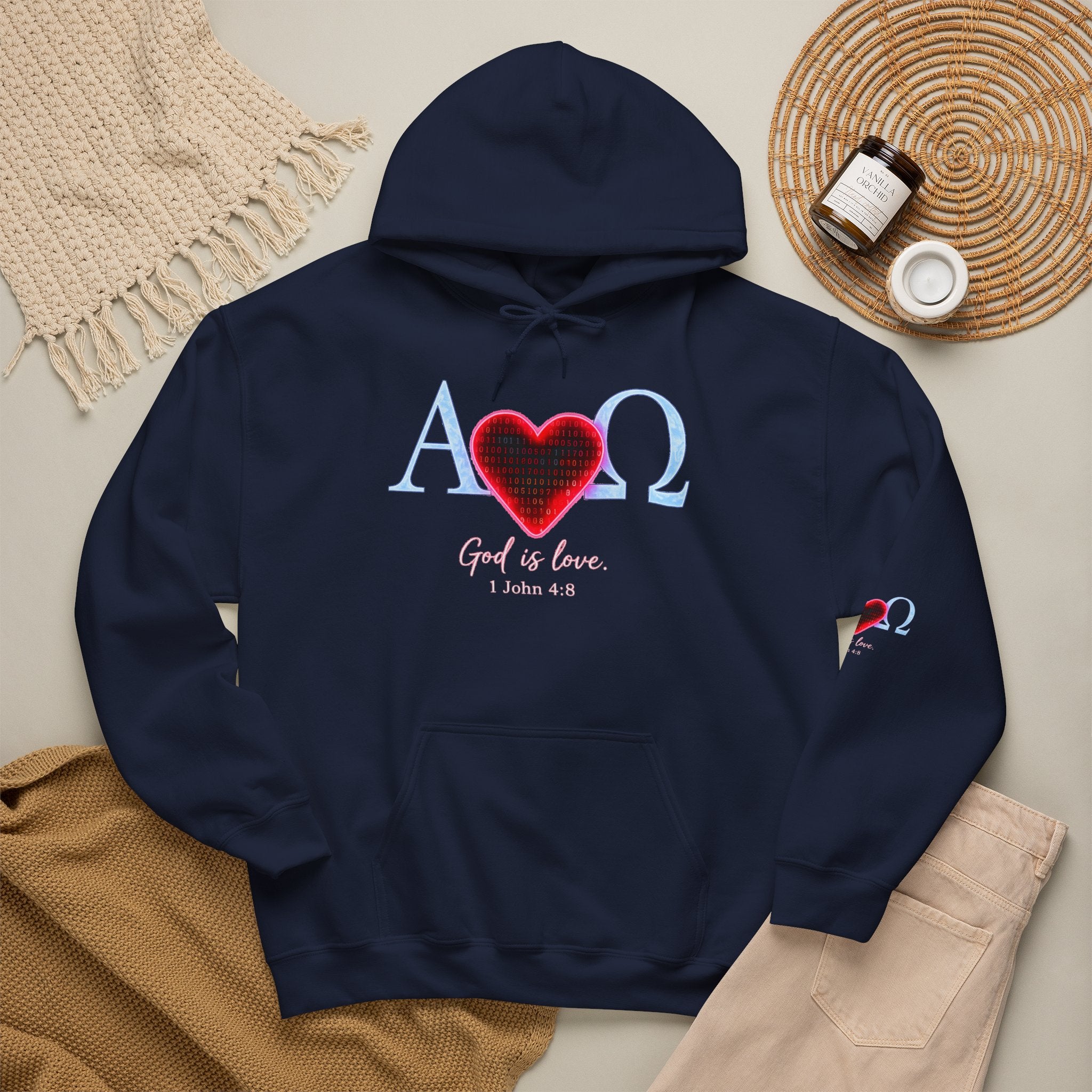 Alpha Omega Heart Hoodie | God is Love 1 John 4:8 Christian Hoodie