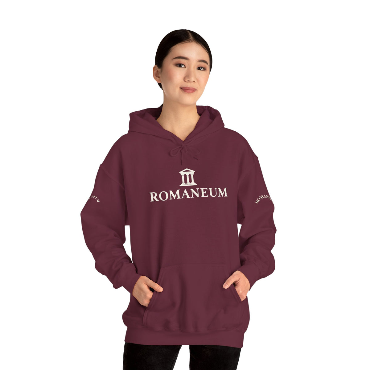 Romaneum Logo Hoodie – Classic Black Pullover with Roman Temple Design