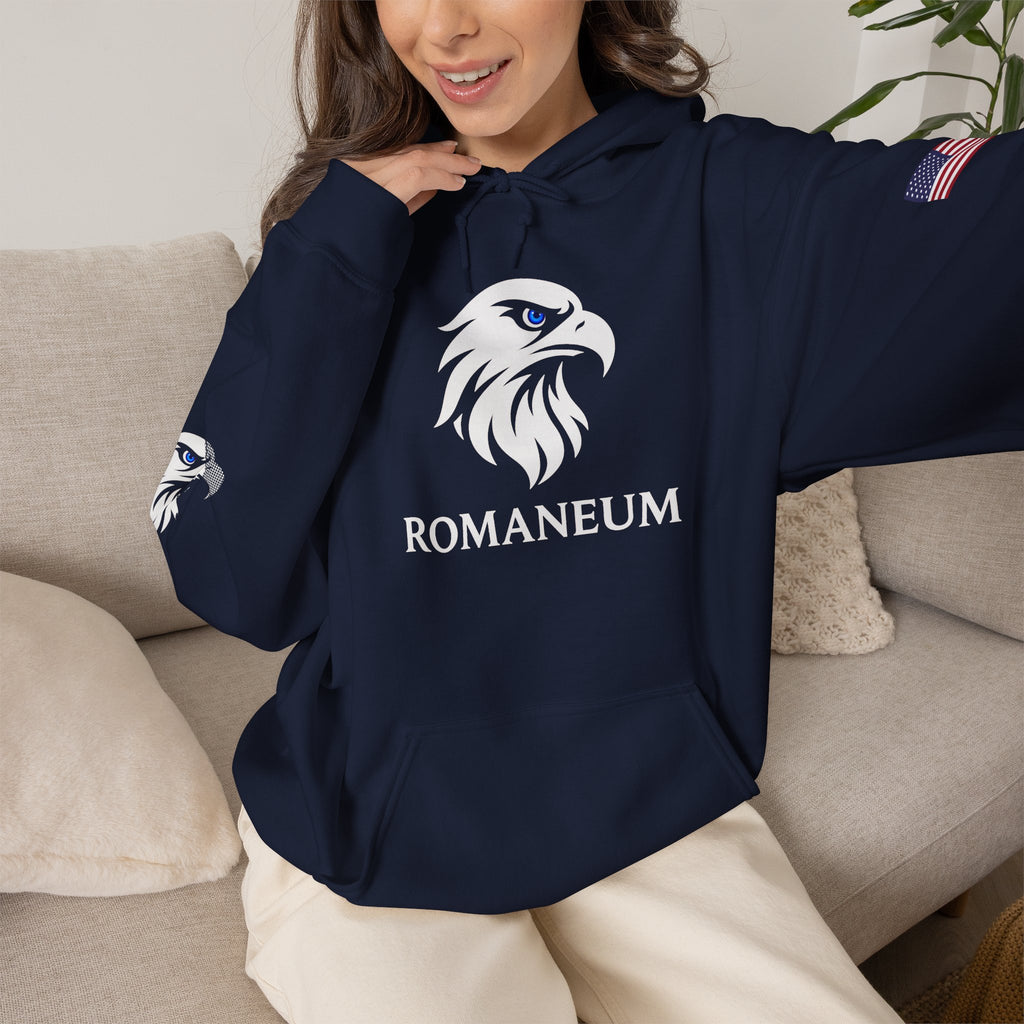 Romaneum Eagle Logo Hoodie | Romaneum School Crest, Patriotic Sleeve Design