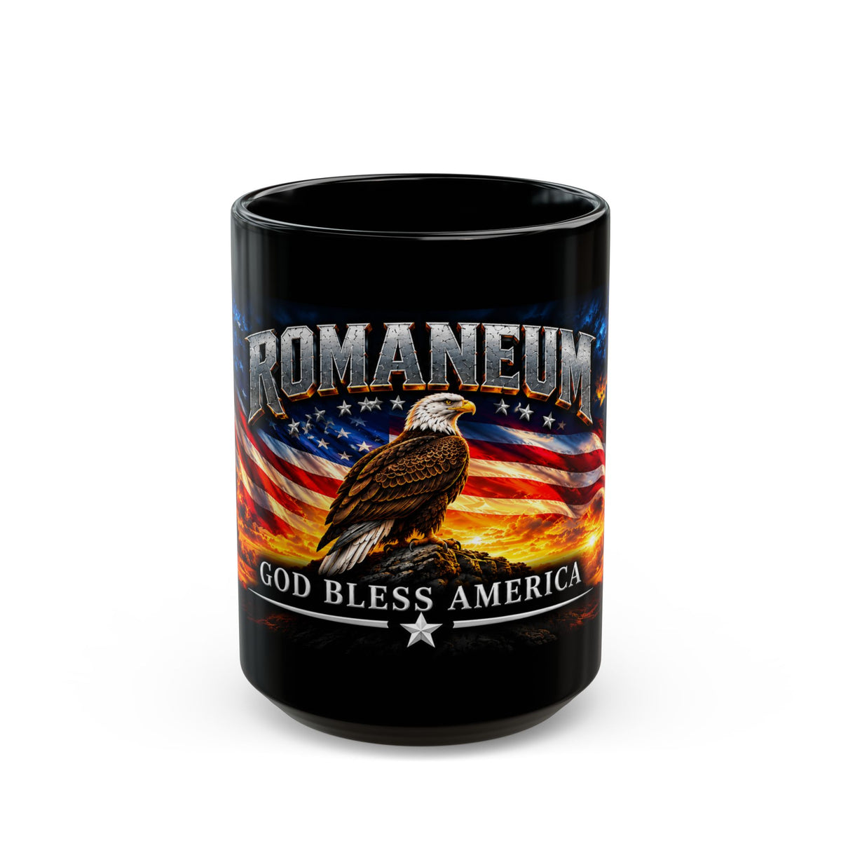 Patriotic Eagle Mug — "God Bless America" Black Coffee Cup