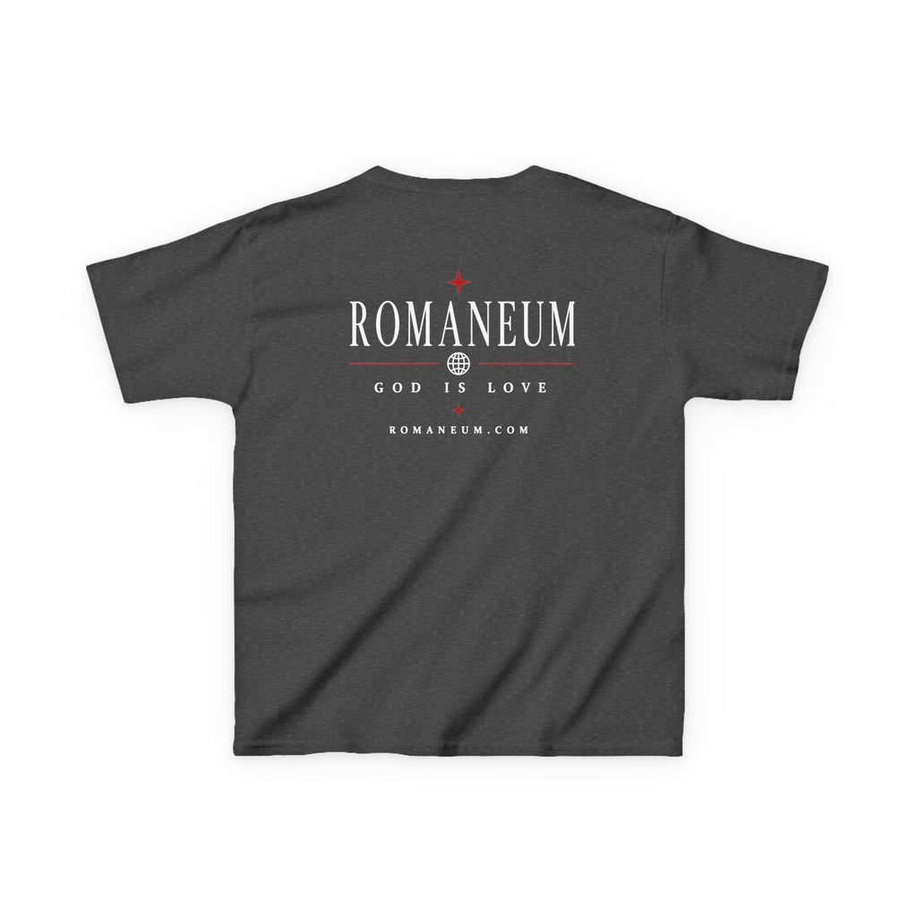Kids Tee — "Amor Roma / God is Love" Religious Graphic Shirt