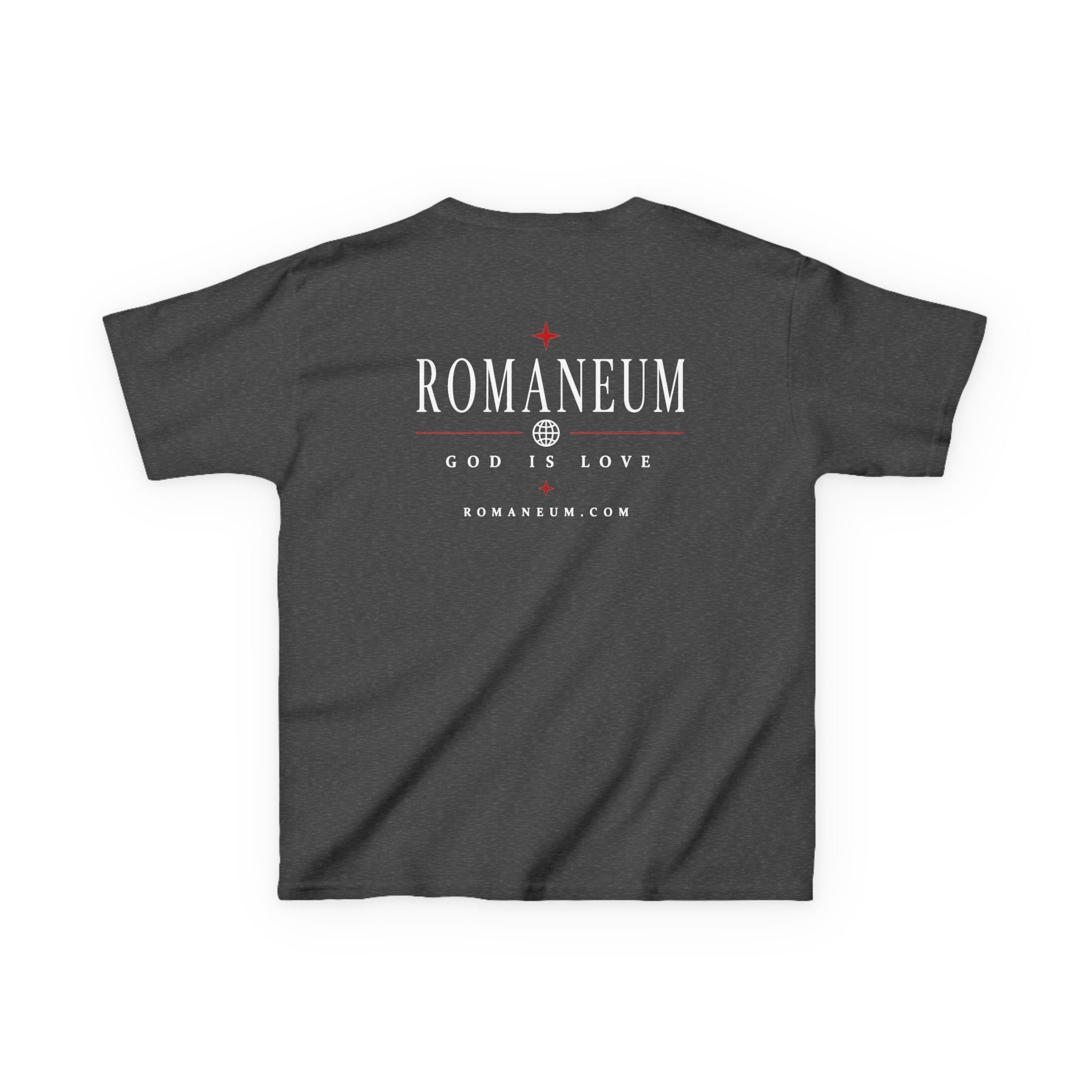 Kids Tee — "Amor Roma / God is Love" Religious Graphic Shirt