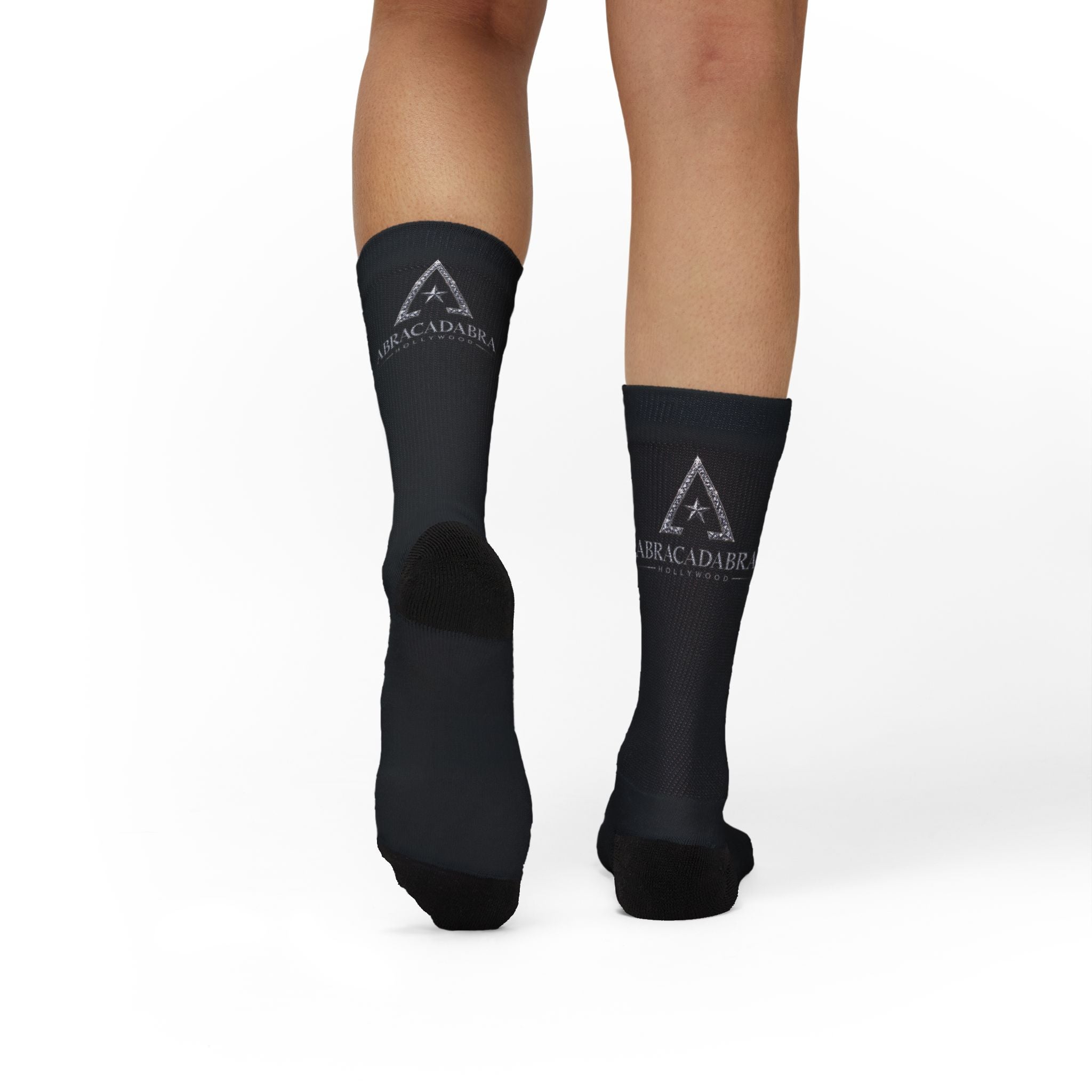 Black Sublimation Crew Socks with Abracadabra Logo — Magic-Themed Novelty Socks