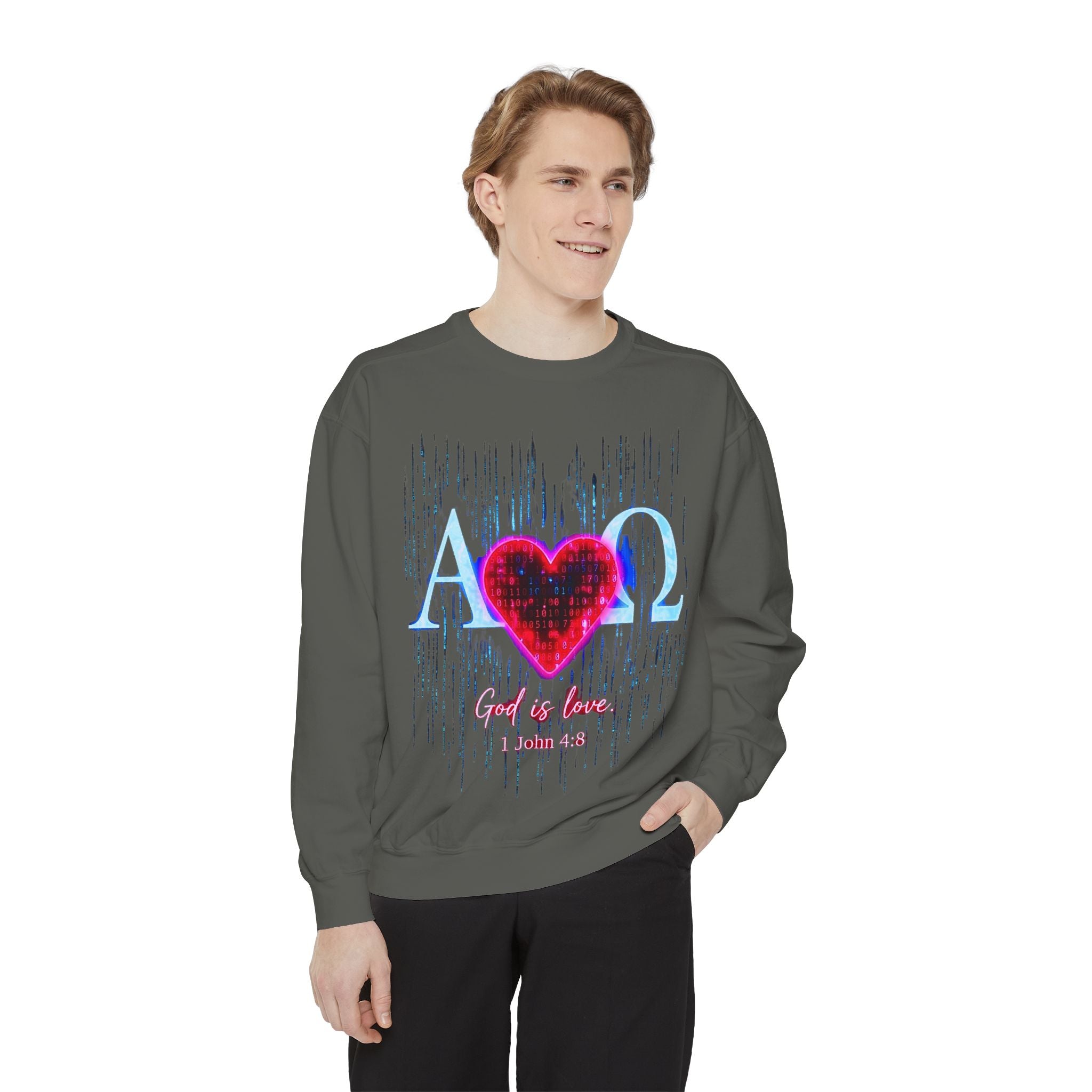 Alpha Omega Heart design sweatshirt | God is Love 1 John 4:8 RomanEum