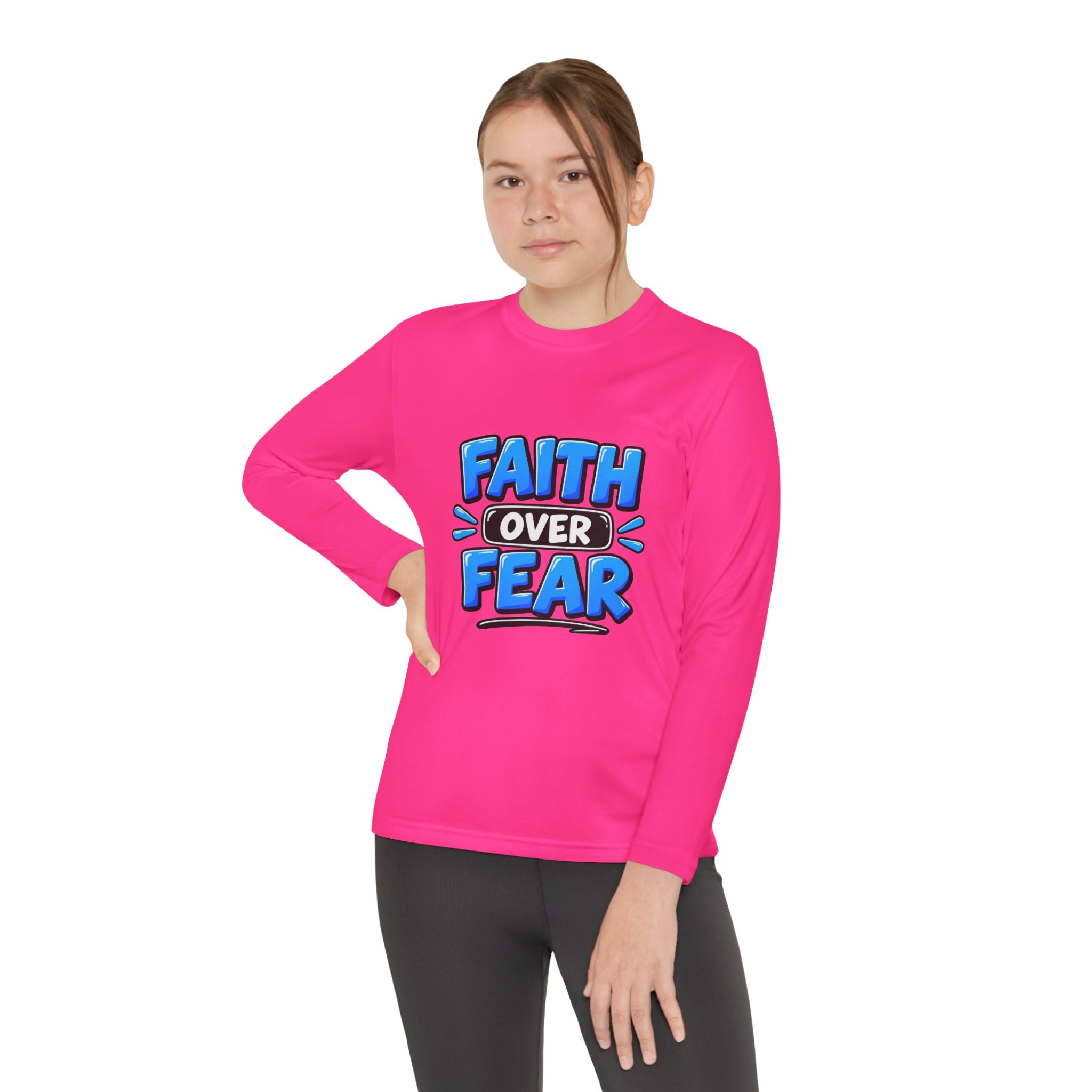 Faith Over Fear Youth Long Sleeve Tee — Good News Toons Graphic