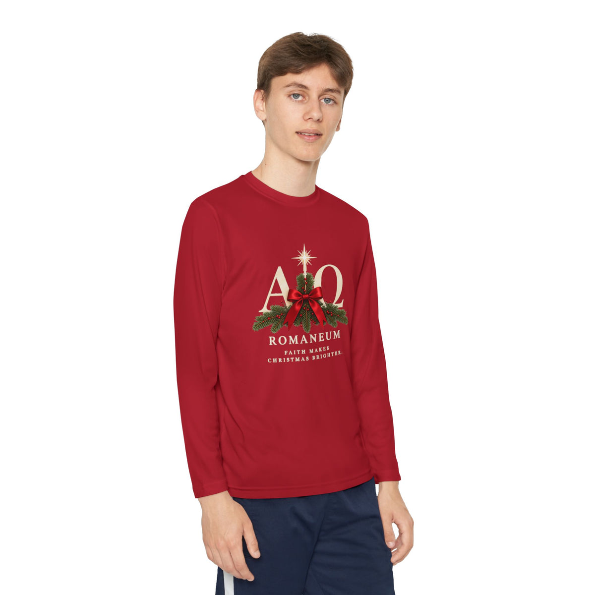 Youth Long Sleeve Tee — Romaneum Alpha Omega Christmas Design