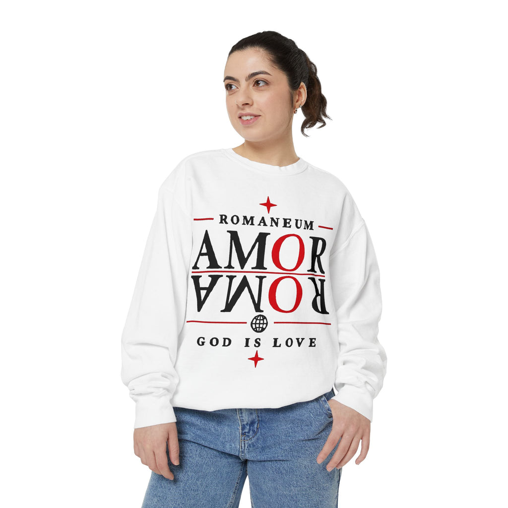 Romaneum Amor Crewneck Sweatshirt — "Amor Roma" Christian Graphic Sweatshirt