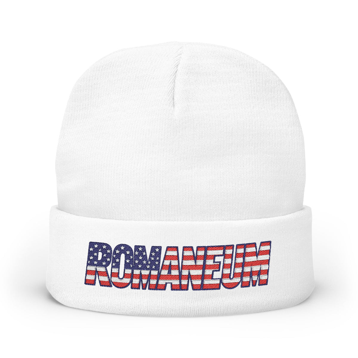 Embroidered 'ROMANEUM' American Flag Knit Beanie