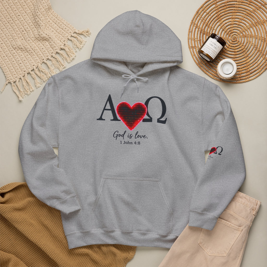 Romaneum Alpha Omega Heart Hoodie | God is Love 1 John 4:8 Christian Hoodie