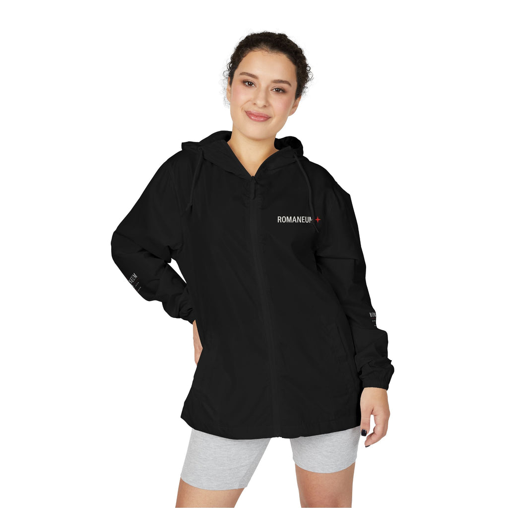 Windbreaker Jacket — 'AMOR ROMA' Christian Graphic Full-Zip Hoodie-Style Windbreaker