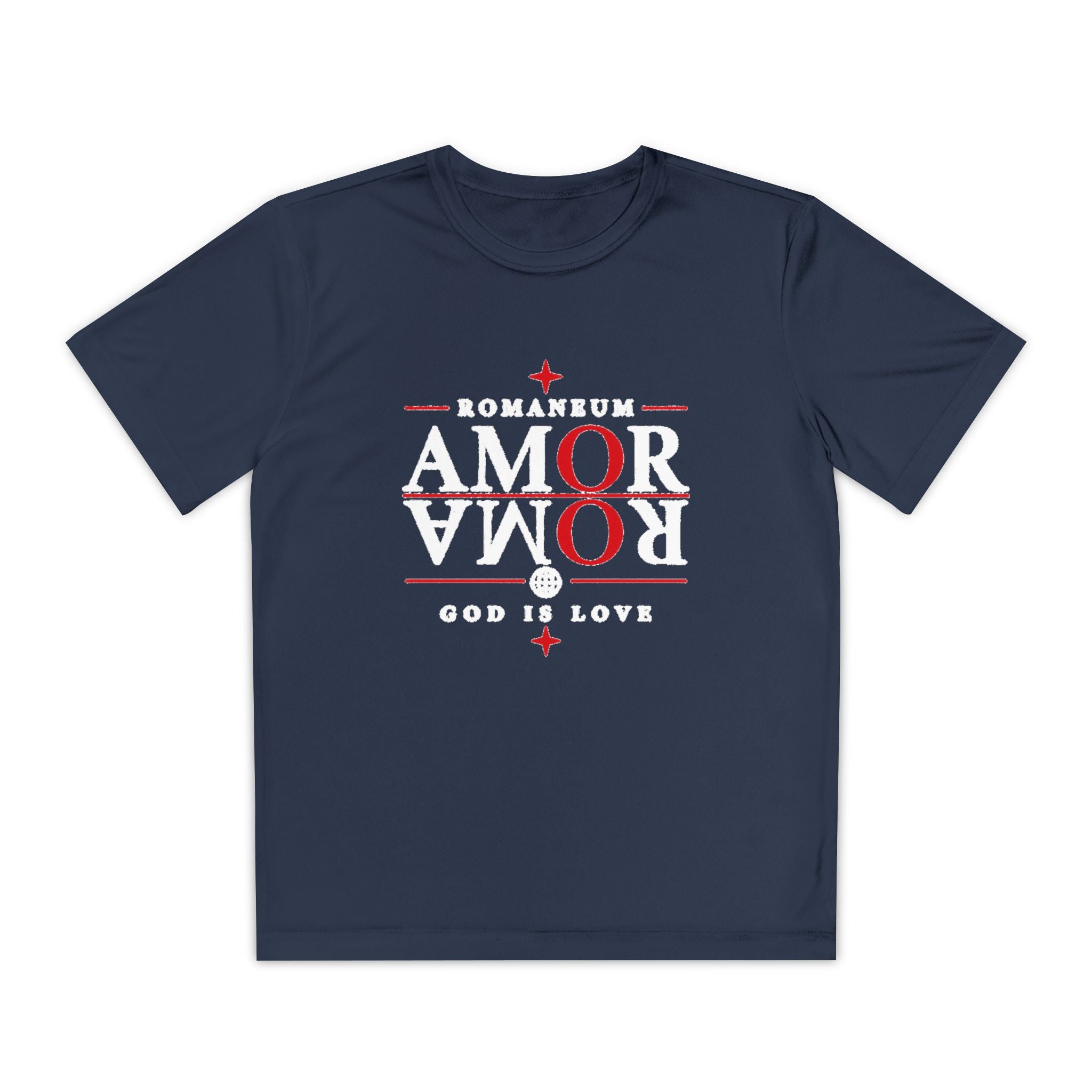 Youth Tee — ROMANEUM “AMOR/ROMA” Graphic Christian Shirt (God is Love)