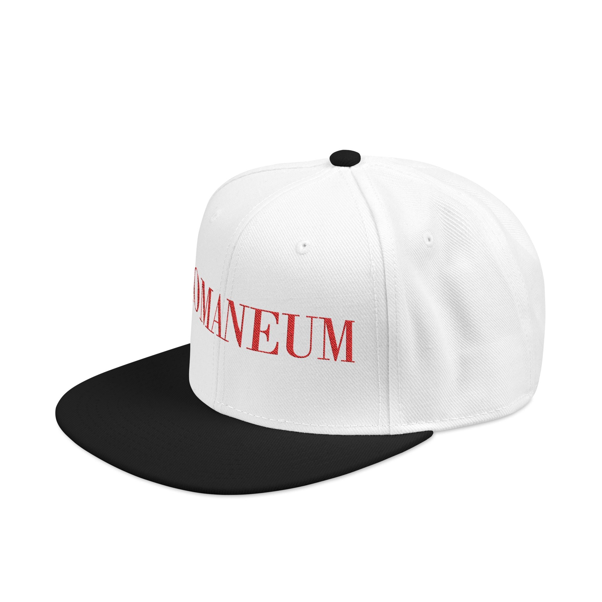 Embroidered Snapback Cap — Red Vintage 'ROMANEUM' Text