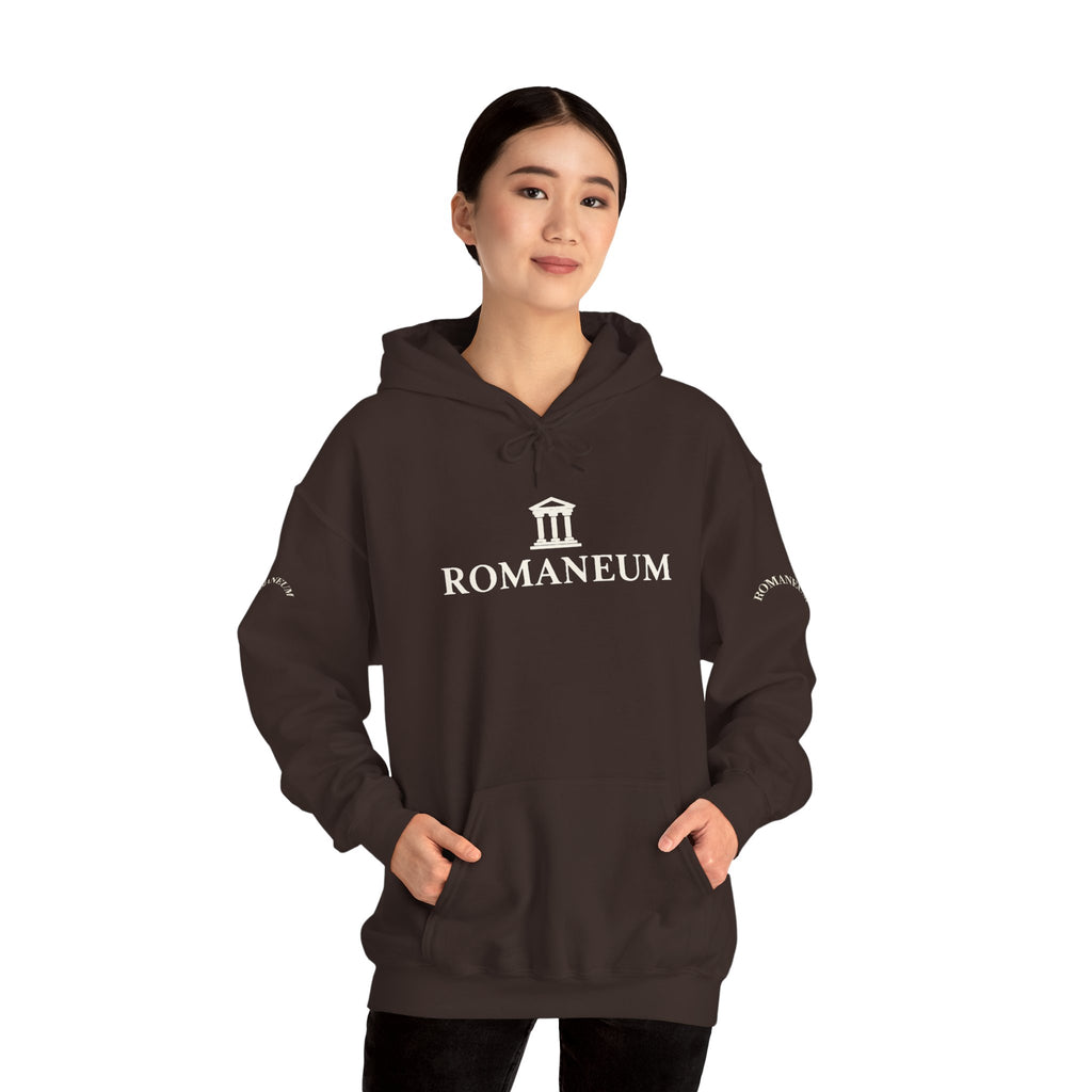 Romaneum Logo Hoodie – Classic Black Pullover with Roman Temple Design