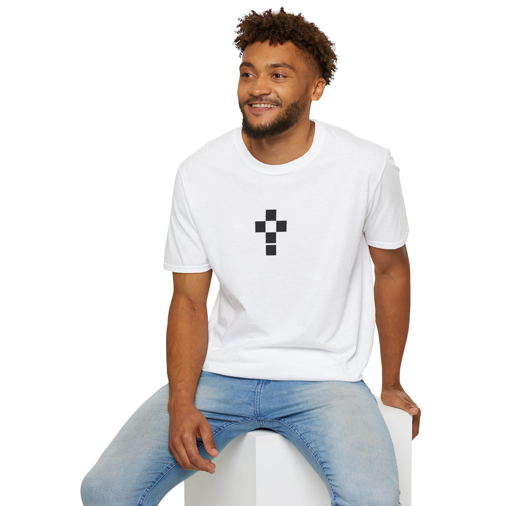 Romaneum Minimal Pixel Cross T-Shirt | Small Black Geometric Cross