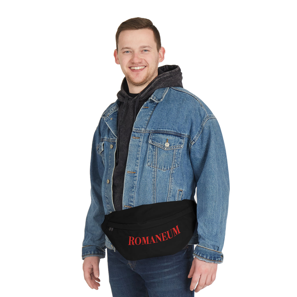 Romaneum Text Fanny Pack — Large Black Waist Bag