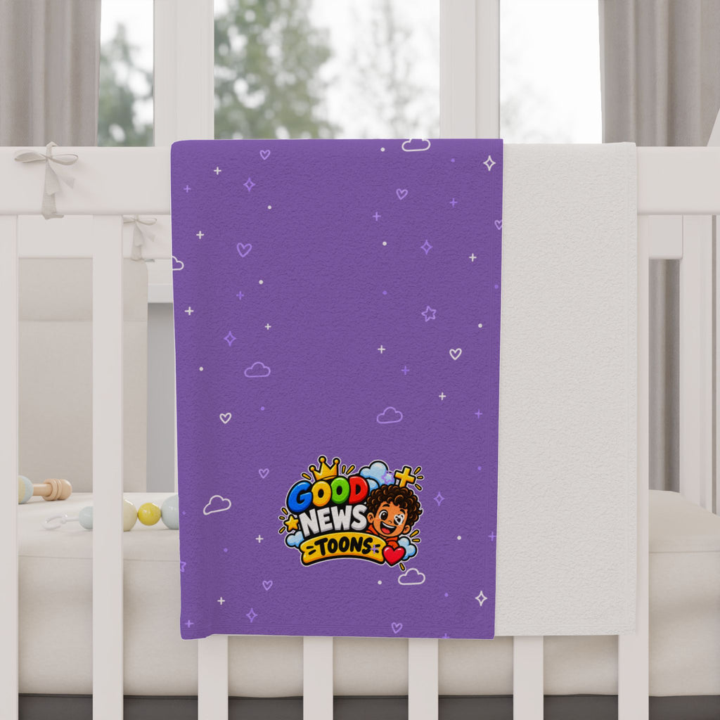 Toddler Blanket — Purple Starry Dot Kids Throw with Cartoon 'GOOD NEWS TOONS' Logo