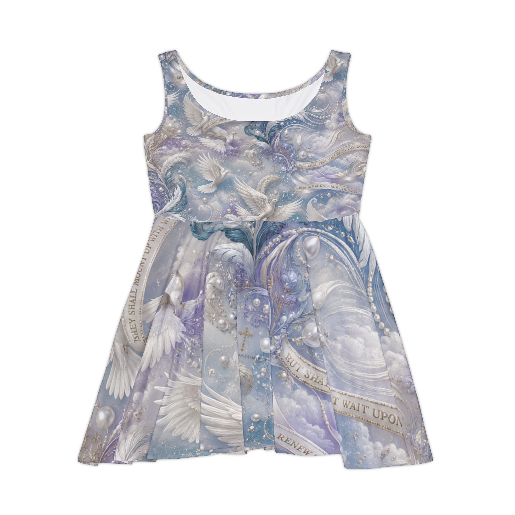Ethereal Angel Wings Skater Dress — Pastel Dove Print