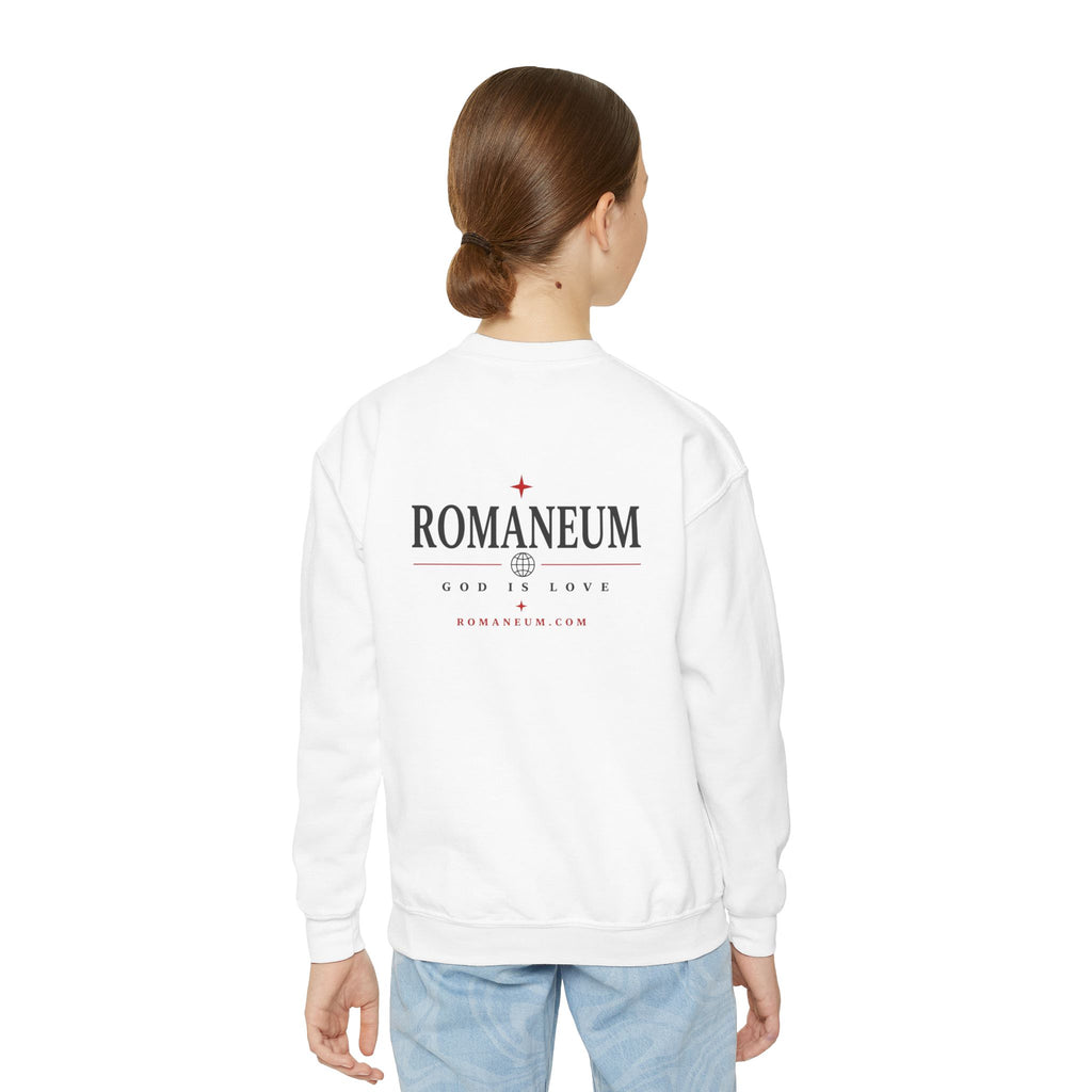 Romaneum Amor Crewneck Sweatshirt — “AMOR/ROMA” God Is Love Youth Pullover
