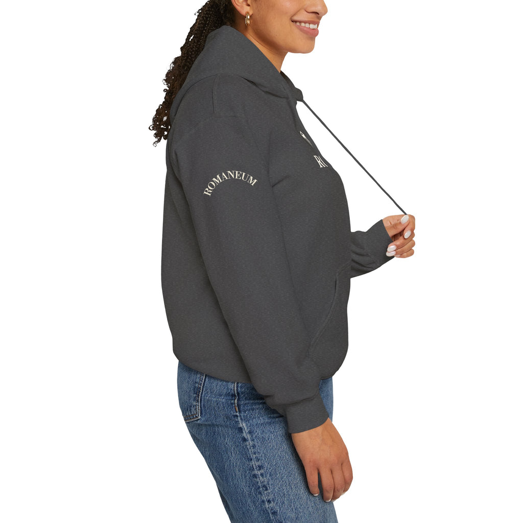 Romaneum Logo Hoodie – Classic Black Pullover with Roman Temple Design