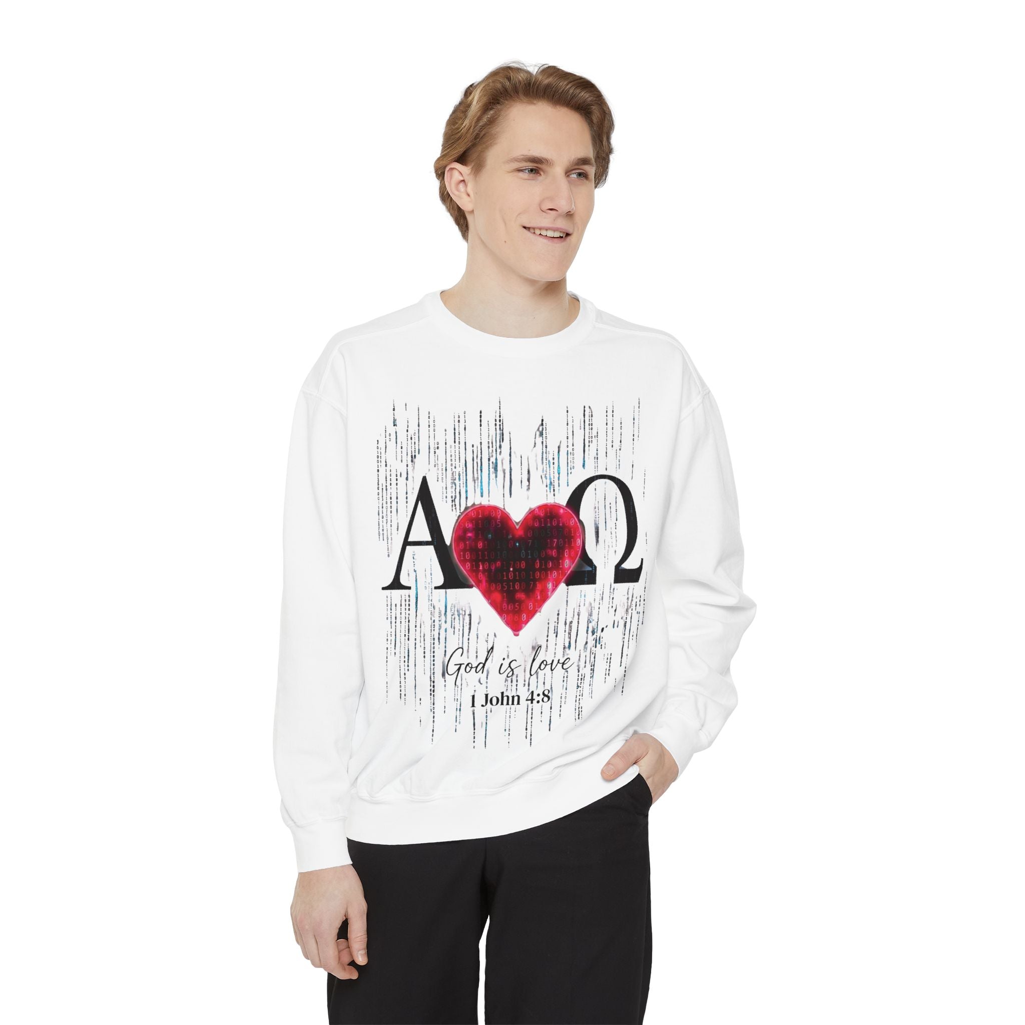 Alpha Omega Heart design sweatshirt | God is Love 1 John 4:8 RomanEum