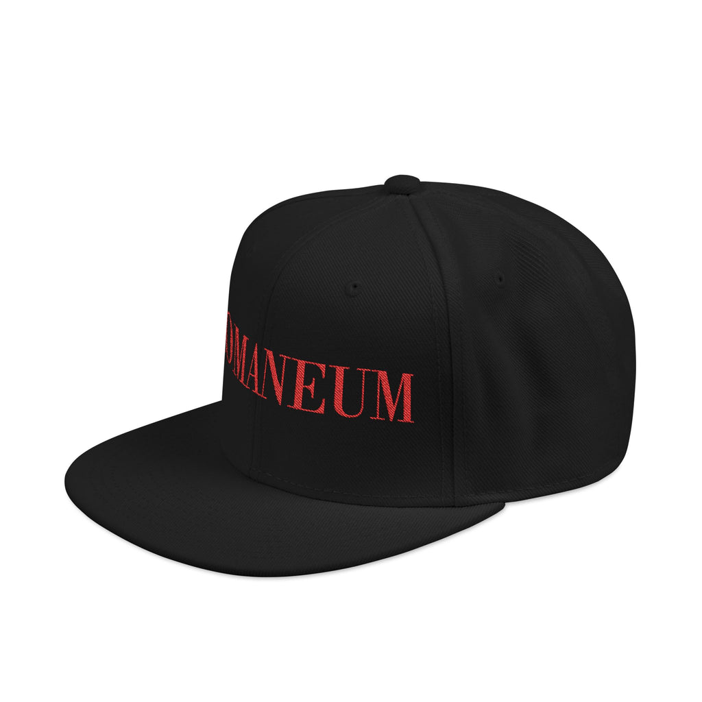 Embroidered Snapback Cap — Red Vintage 'ROMANEUM' Text