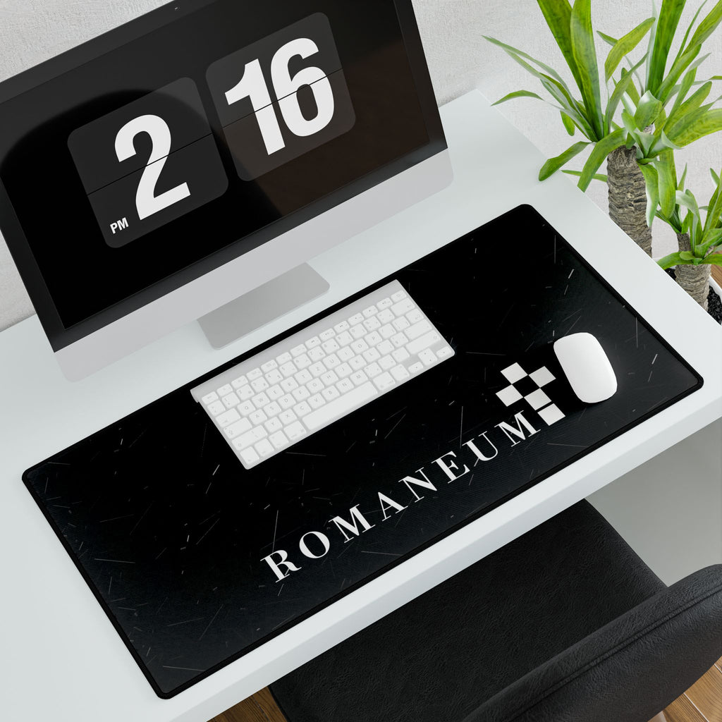Romaneum Black Gaming Desk Mat — Large Mouse Pad with Minimal Logo