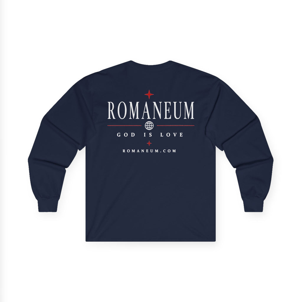 Long Sleeve Tee — "AMOR" Romaneum God Is Love Religious Graphic Shirt
