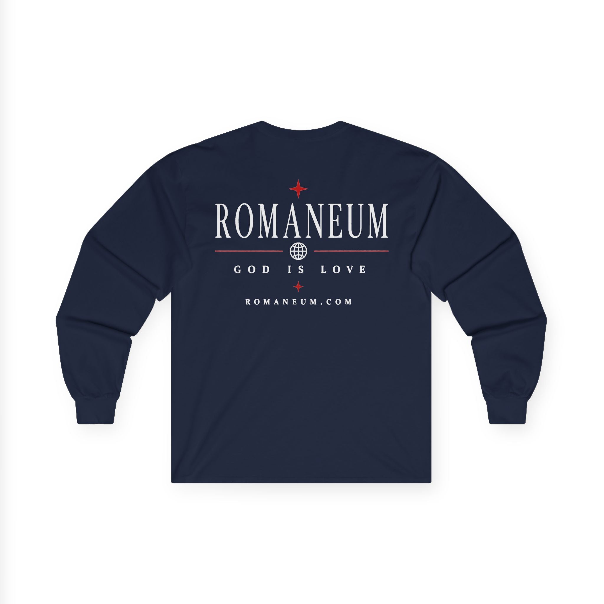 Long Sleeve Tee — "AMOR" Romaneum God Is Love Religious Graphic Shirt