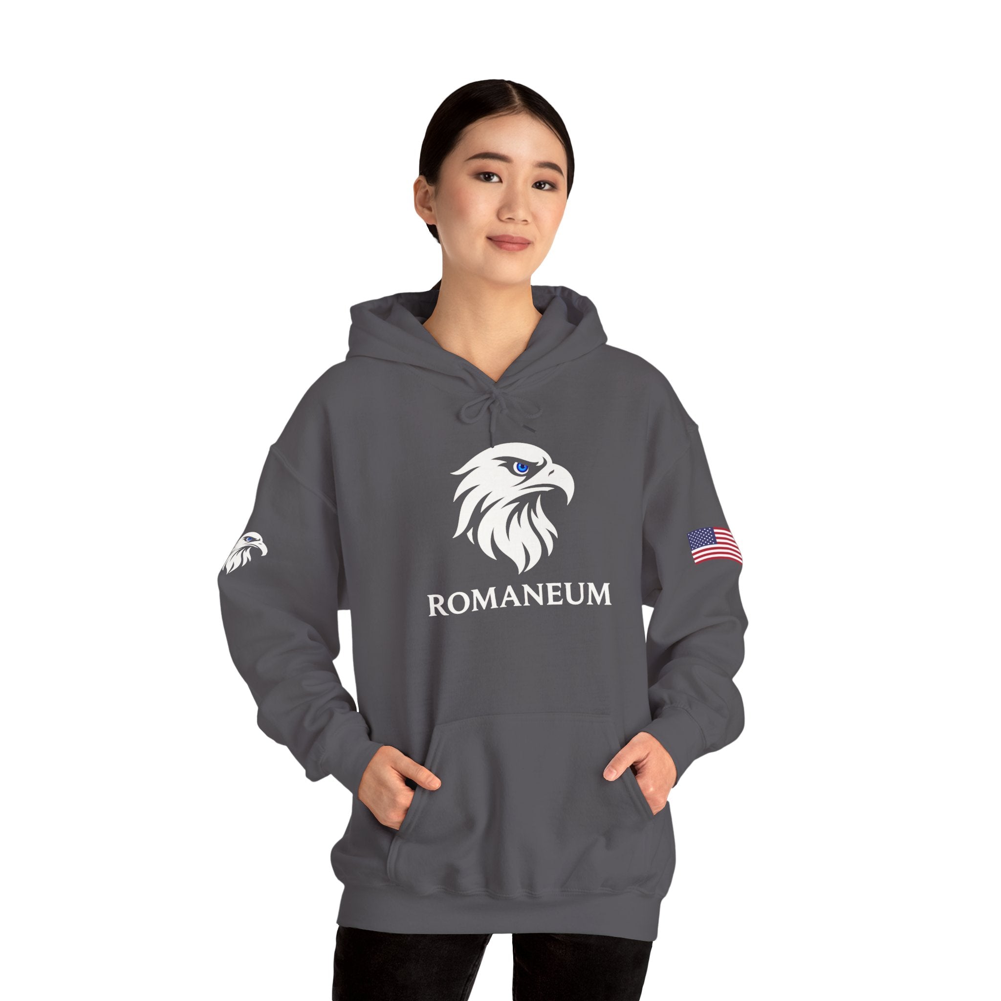 Romaneum Eagle Logo Hoodie | Romaneum School Crest, Patriotic Sleeve Design