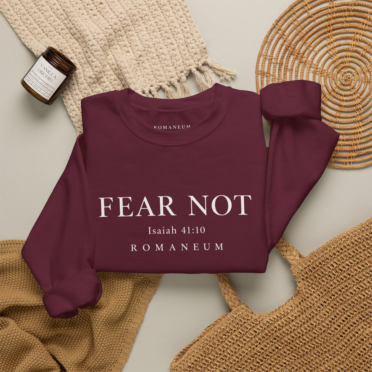 Classic White Crewneck Sweatshirt "FEAR NOT"