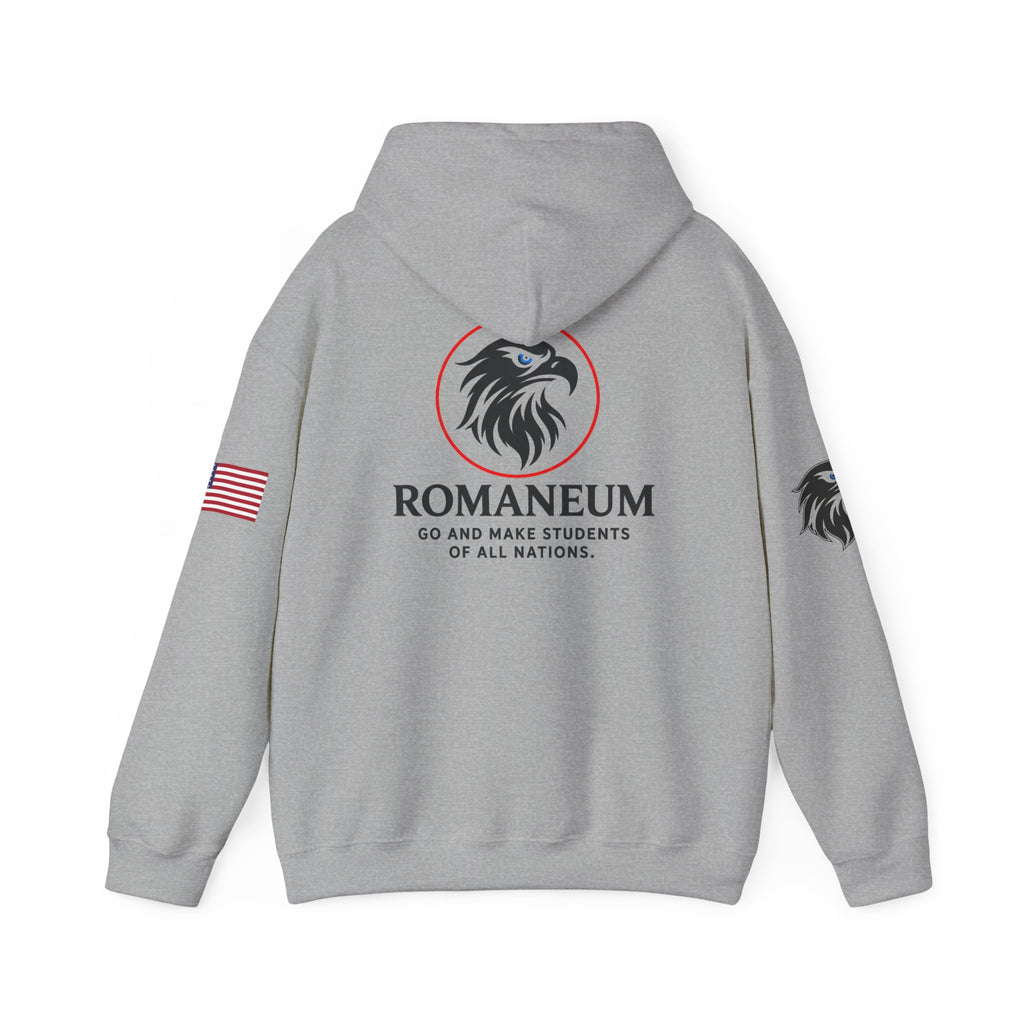 Romaneum Eagle Logo Hoodie | Romaneum School Crest, Patriotic Sleeve Design