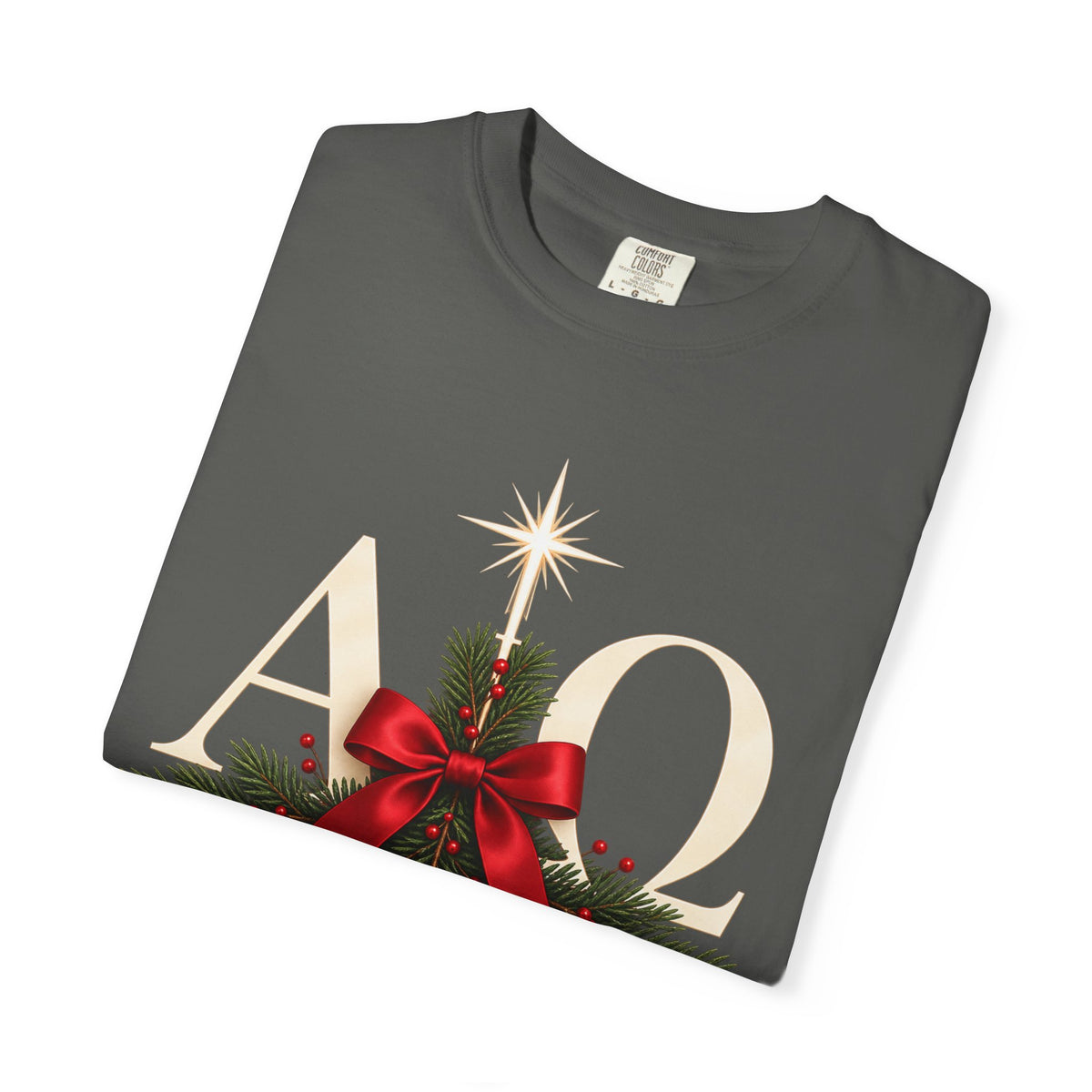 Alpha Omega Christmas T‑Shirt — "Romaneum: Faith Makes Christmas Brighter"