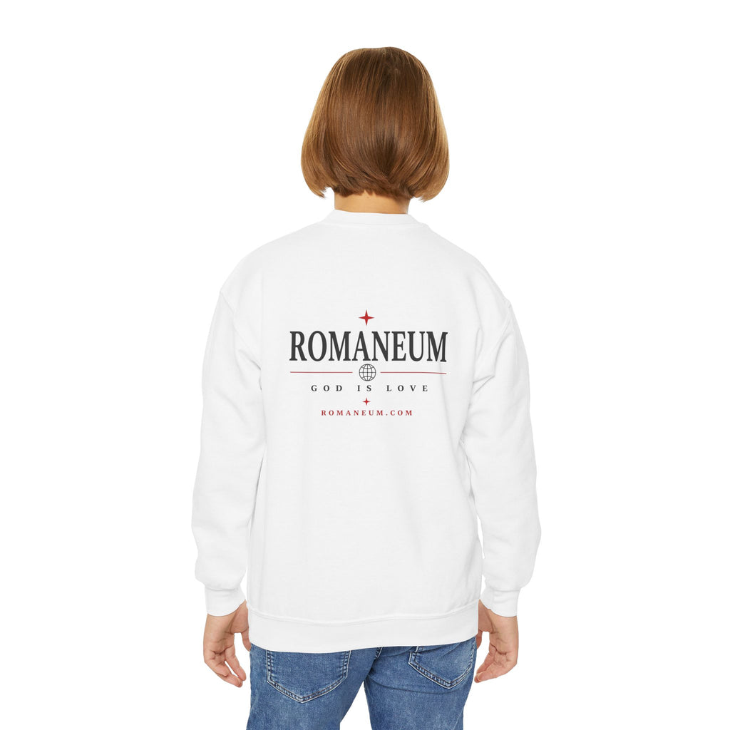 Romaneum Amor Crewneck Sweatshirt — “AMOR/ROMA” God Is Love Youth Pullover