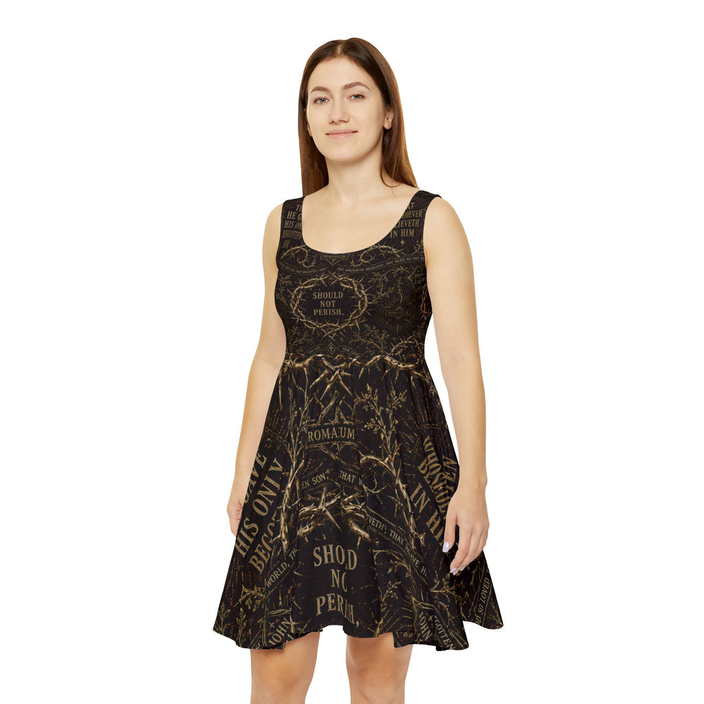 Vintage Gothic Script Skater Dress — Barbed Vine AOP