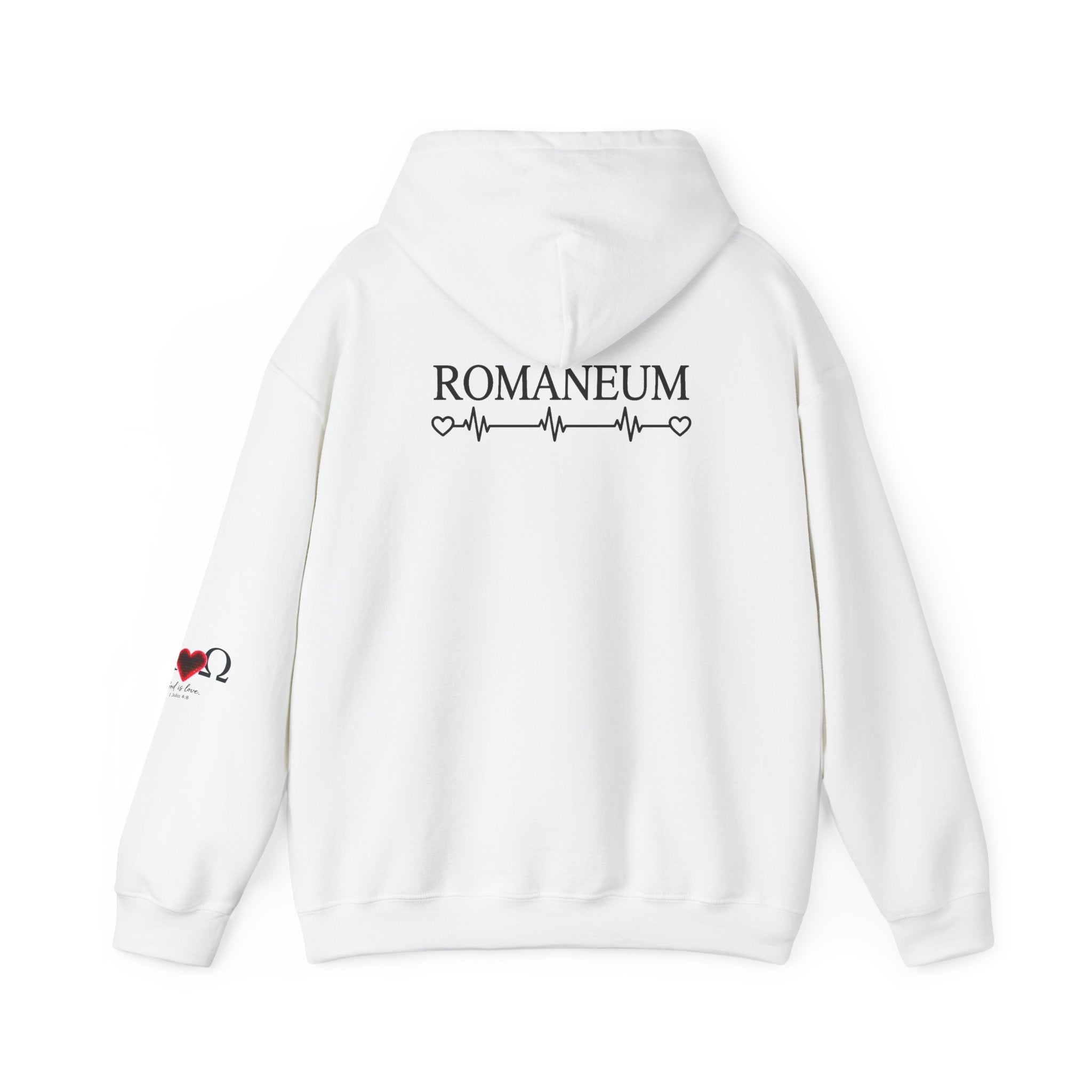 Romaneum Alpha Omega Heart Hoodie | God is Love 1 John 4:8 Christian Hoodie